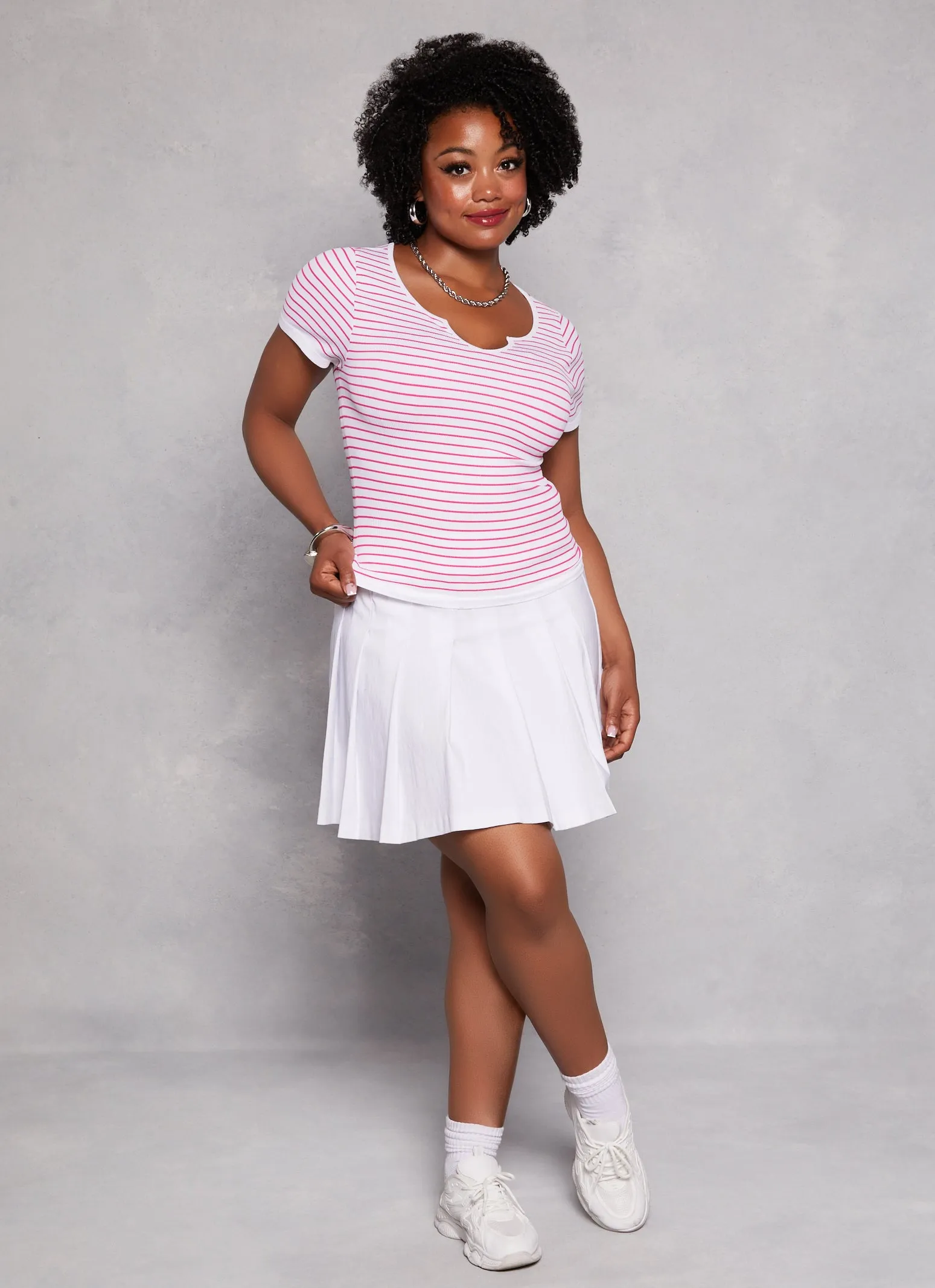 Plus Size Seamless Striped Notch Neck Tee sold by Rainbow product image thumbnail 2