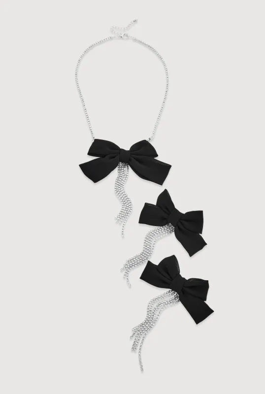 Bow Tassel Necklace and Drop Earrings Set sold by Rainbow