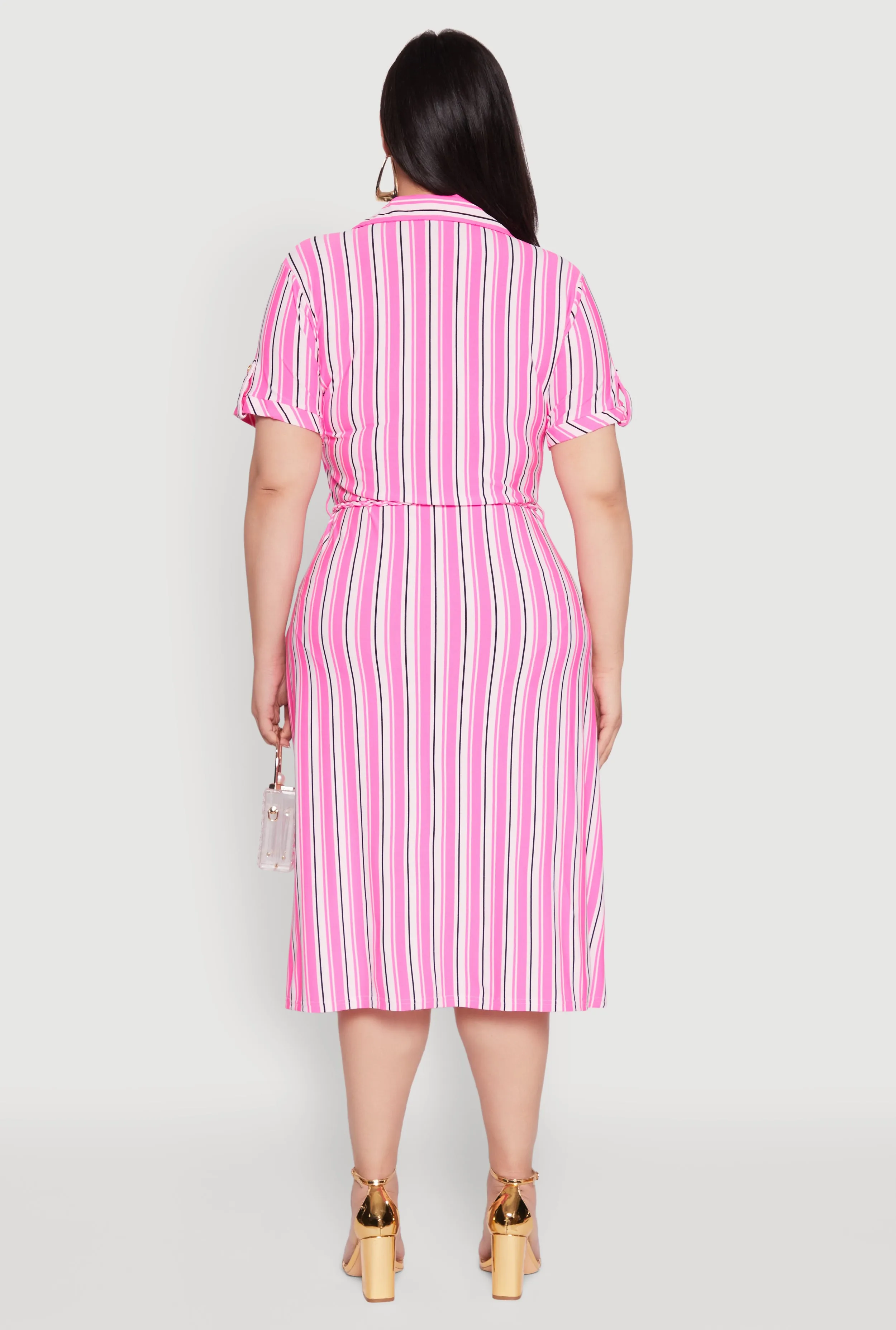 Plus Size Tie Waist Belted Striped Shirt Dress sold by Rainbow product image thumbnail 5