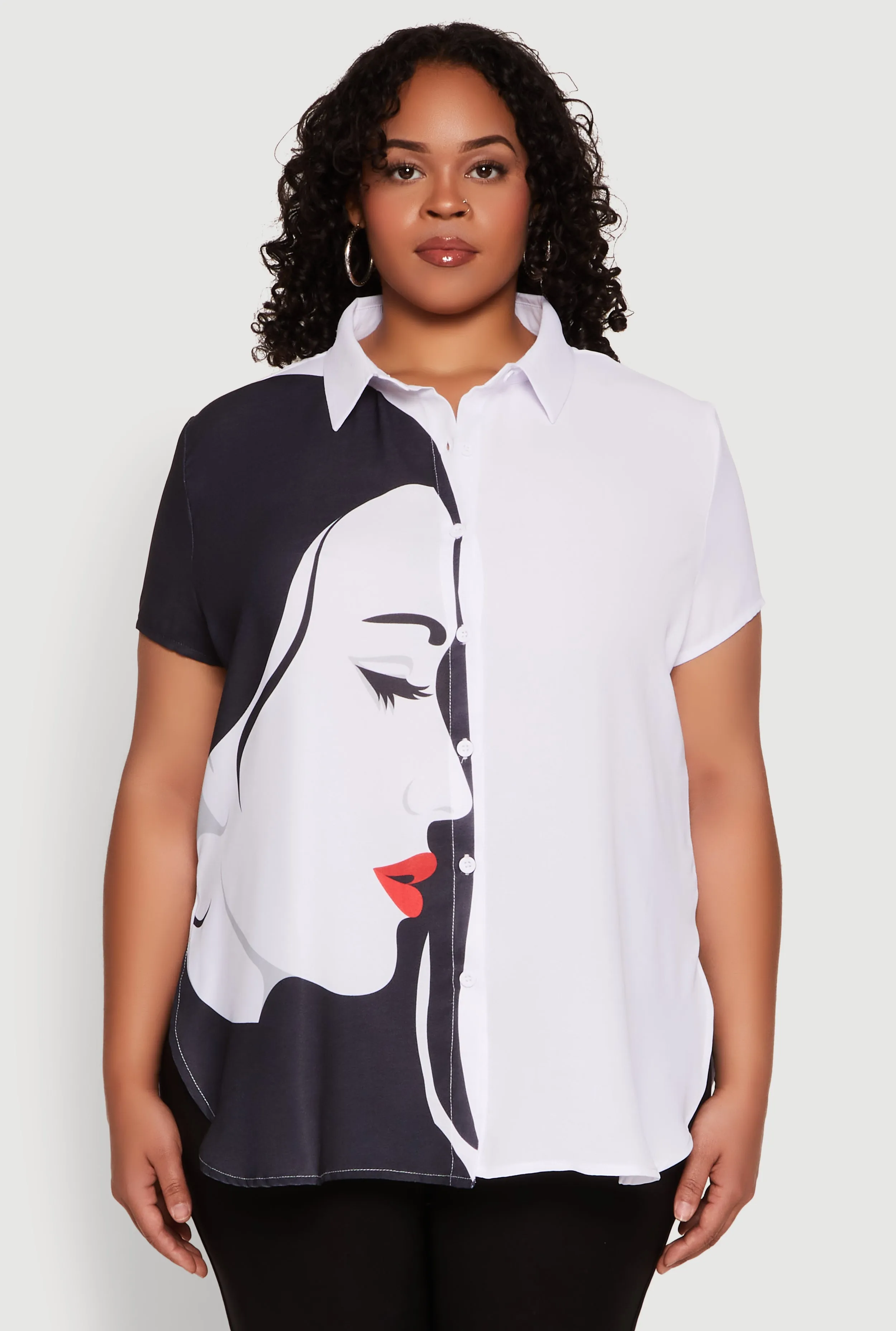 Plus Size Two Tone Face Print Shirt sold by Rainbow product image thumbnail 2