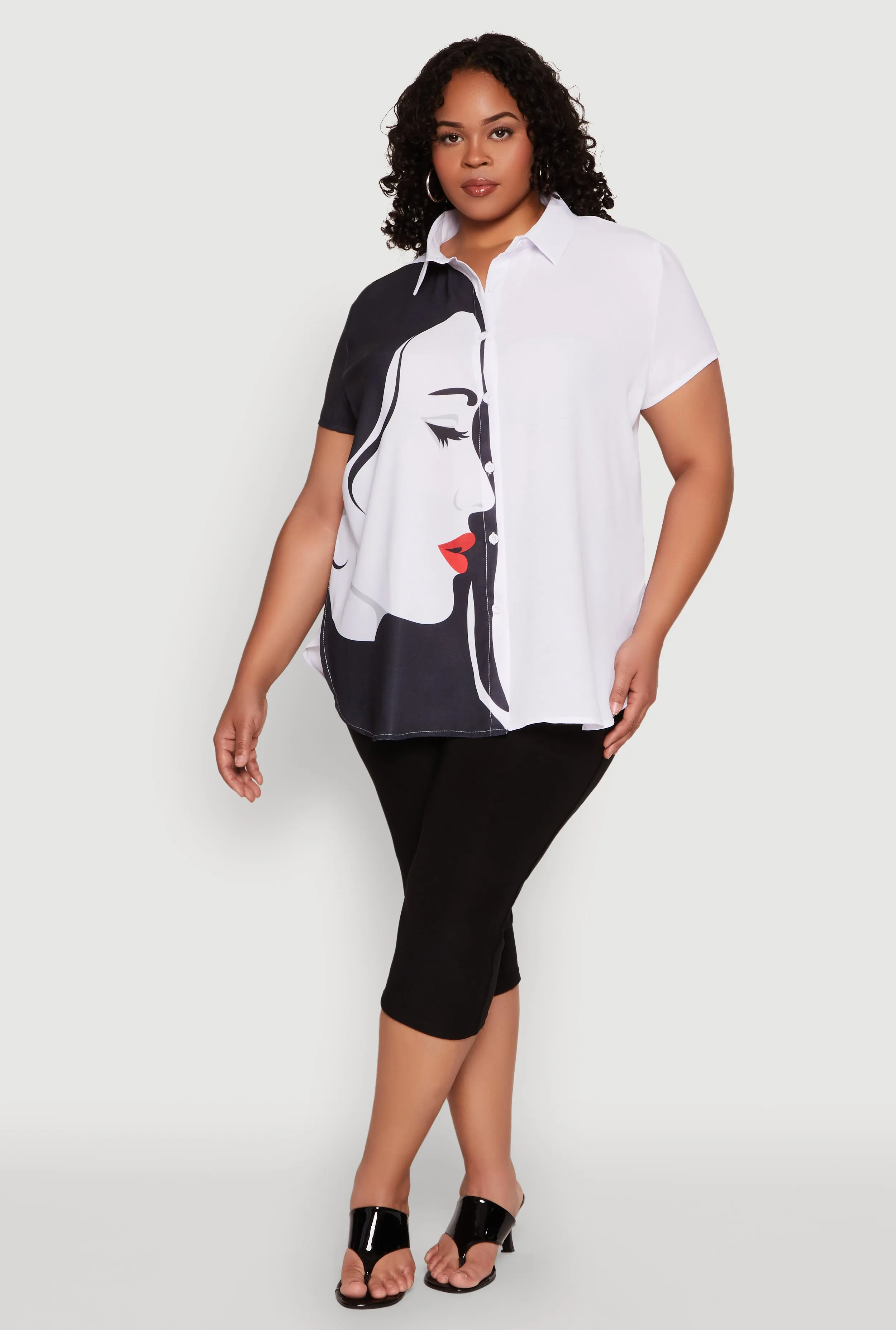 Plus Size Two Tone Face Print Shirt sold by Rainbow product image thumbnail 3