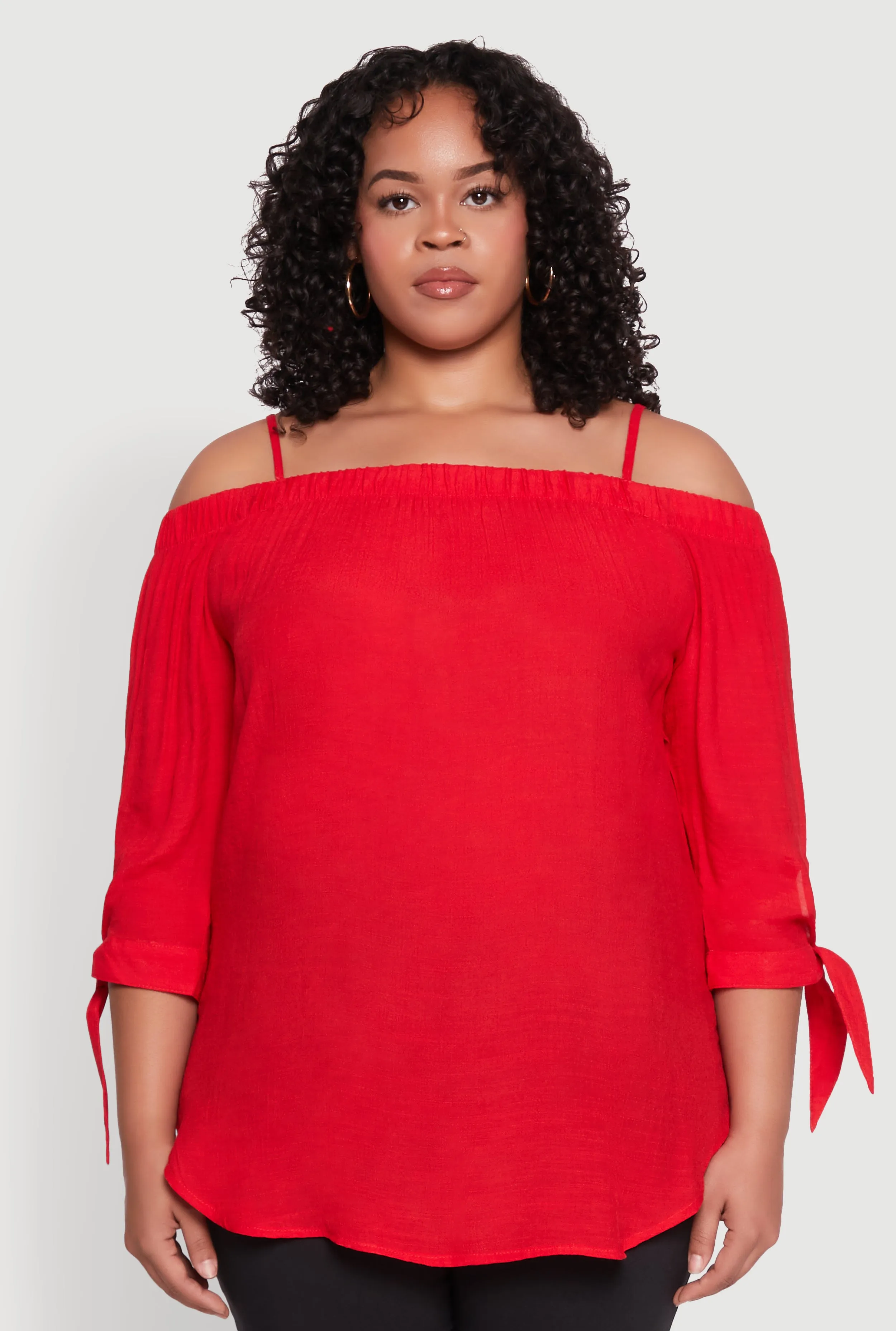 Plus Size Gauze Knit Cold Shoulder Blouse sold by Rainbow product image thumbnail 2