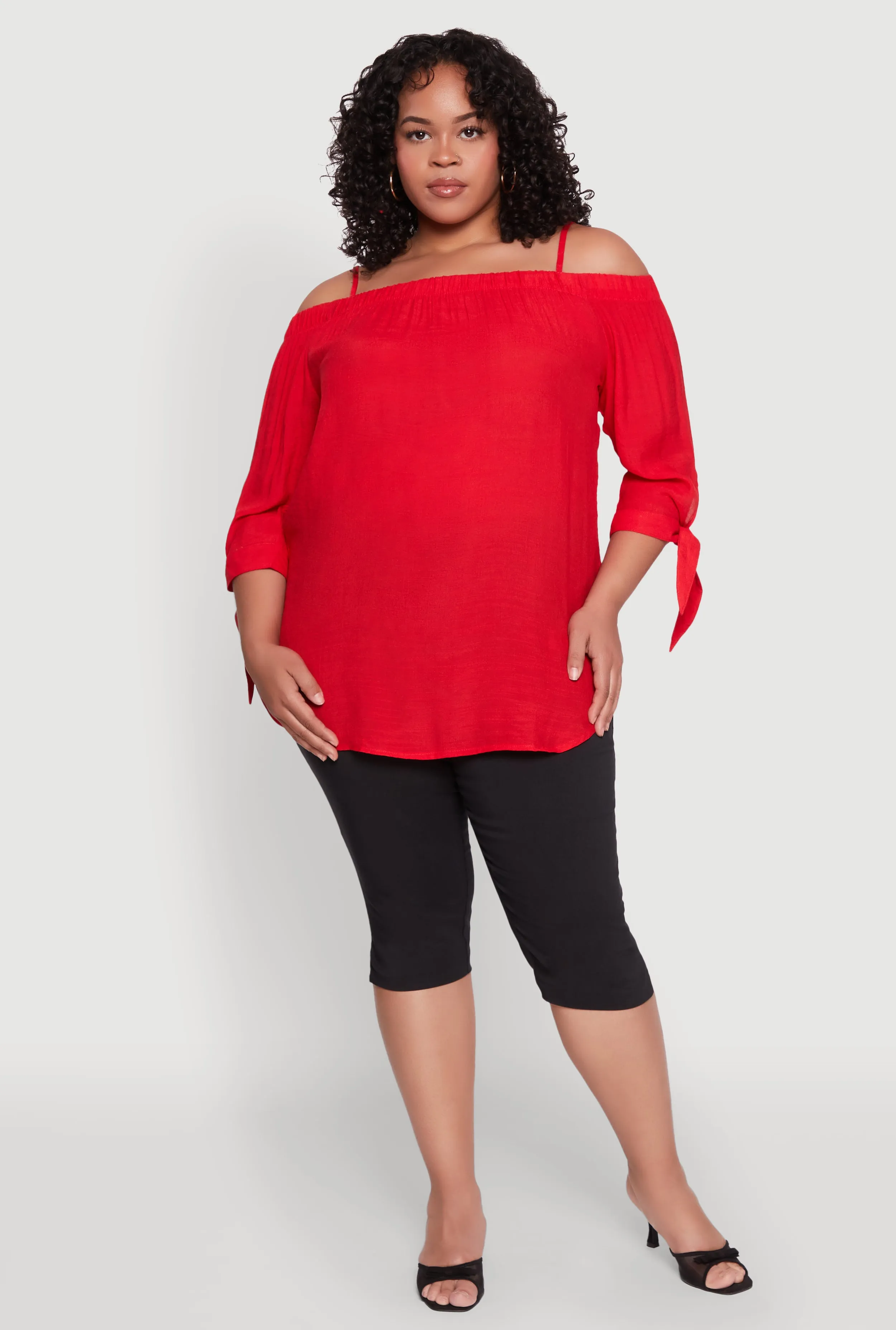 Plus Size Gauze Knit Cold Shoulder Blouse sold by Rainbow