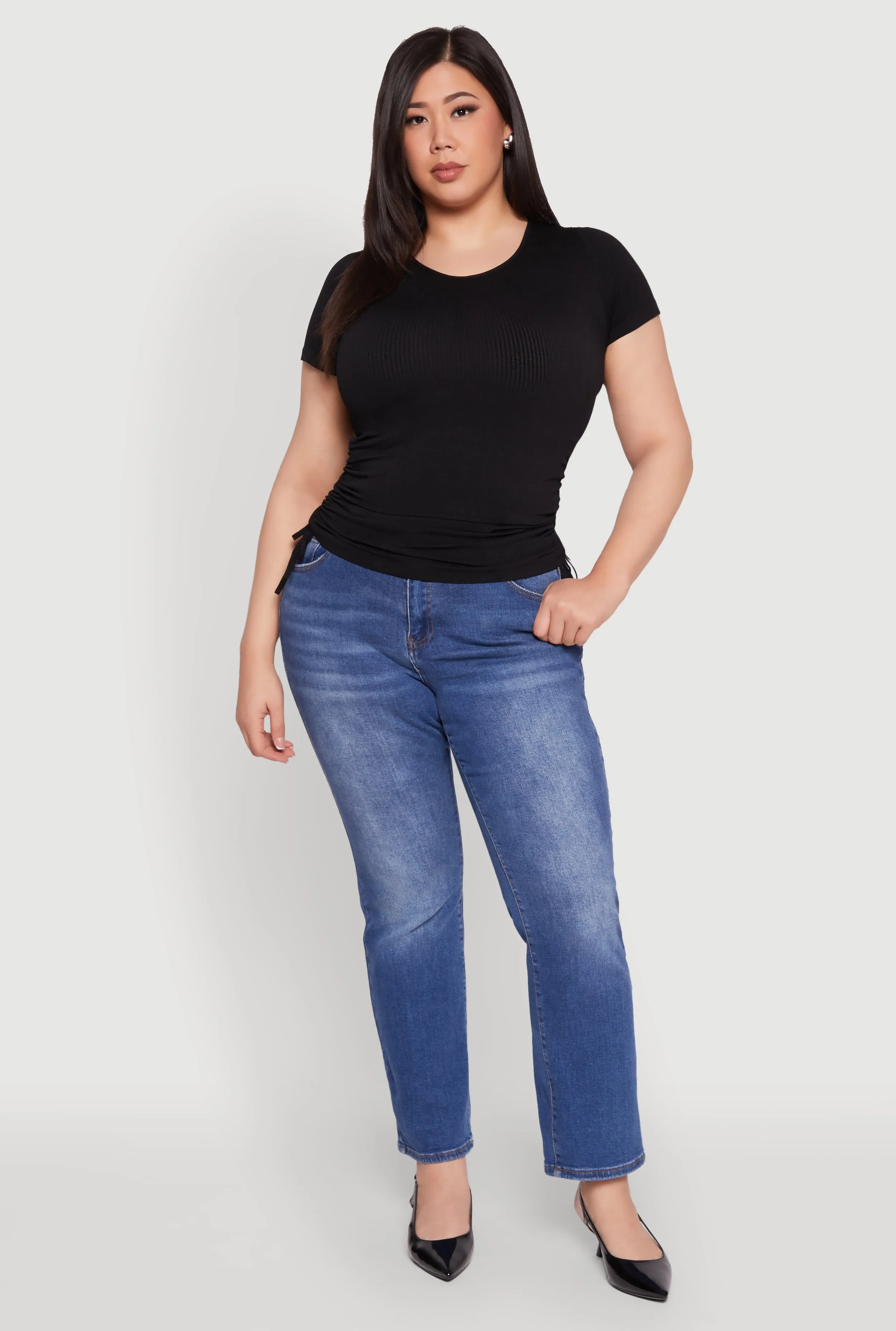 Plus Size Seamless Drawstring Side Tee sold by Rainbow