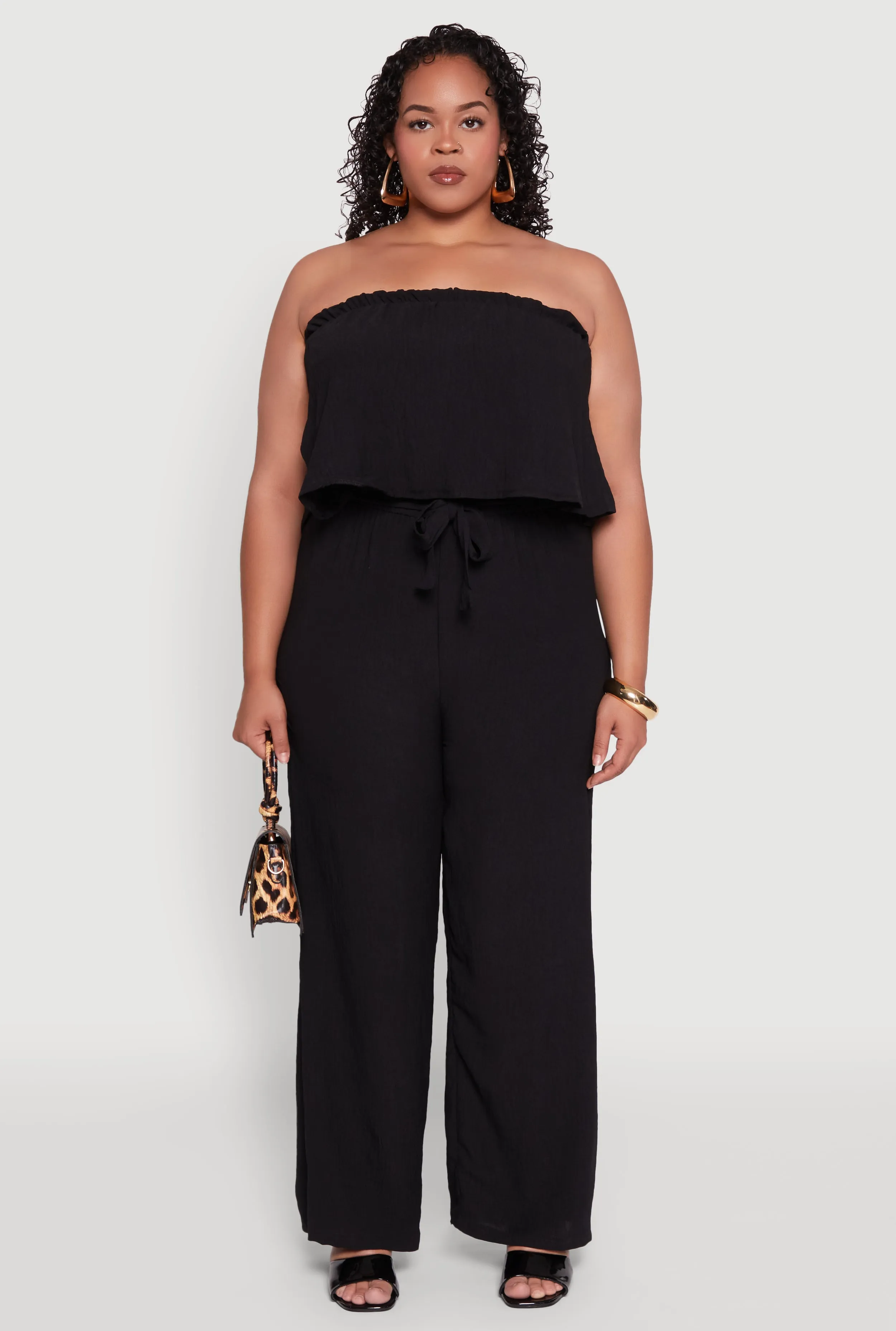 Plus Size Ruffle Overlay Jumpsuit sold by Rainbow