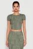 Ribbed Knit Mineral Wash Cropped Tee sold by Rainbow