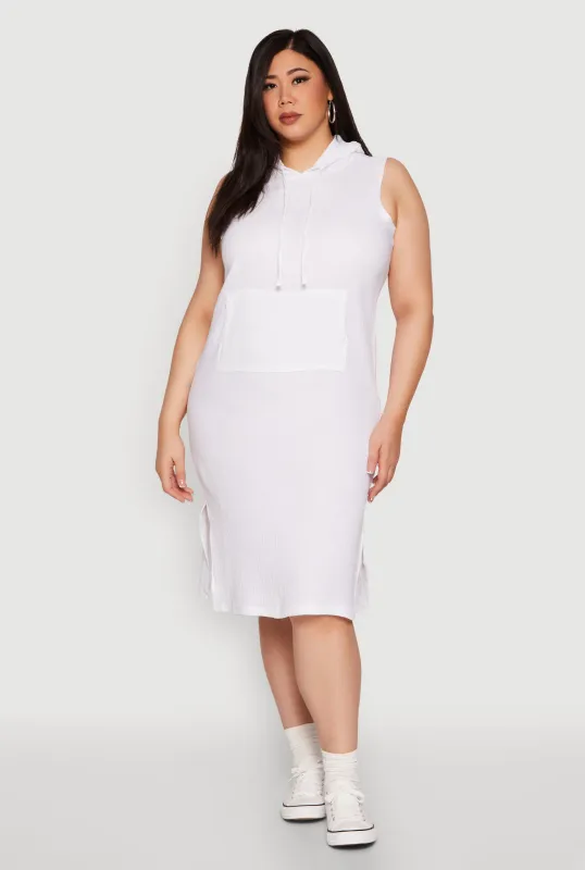 Plus Size Kangaroo Pocket Hooded Tank Dress sold by Rainbow
