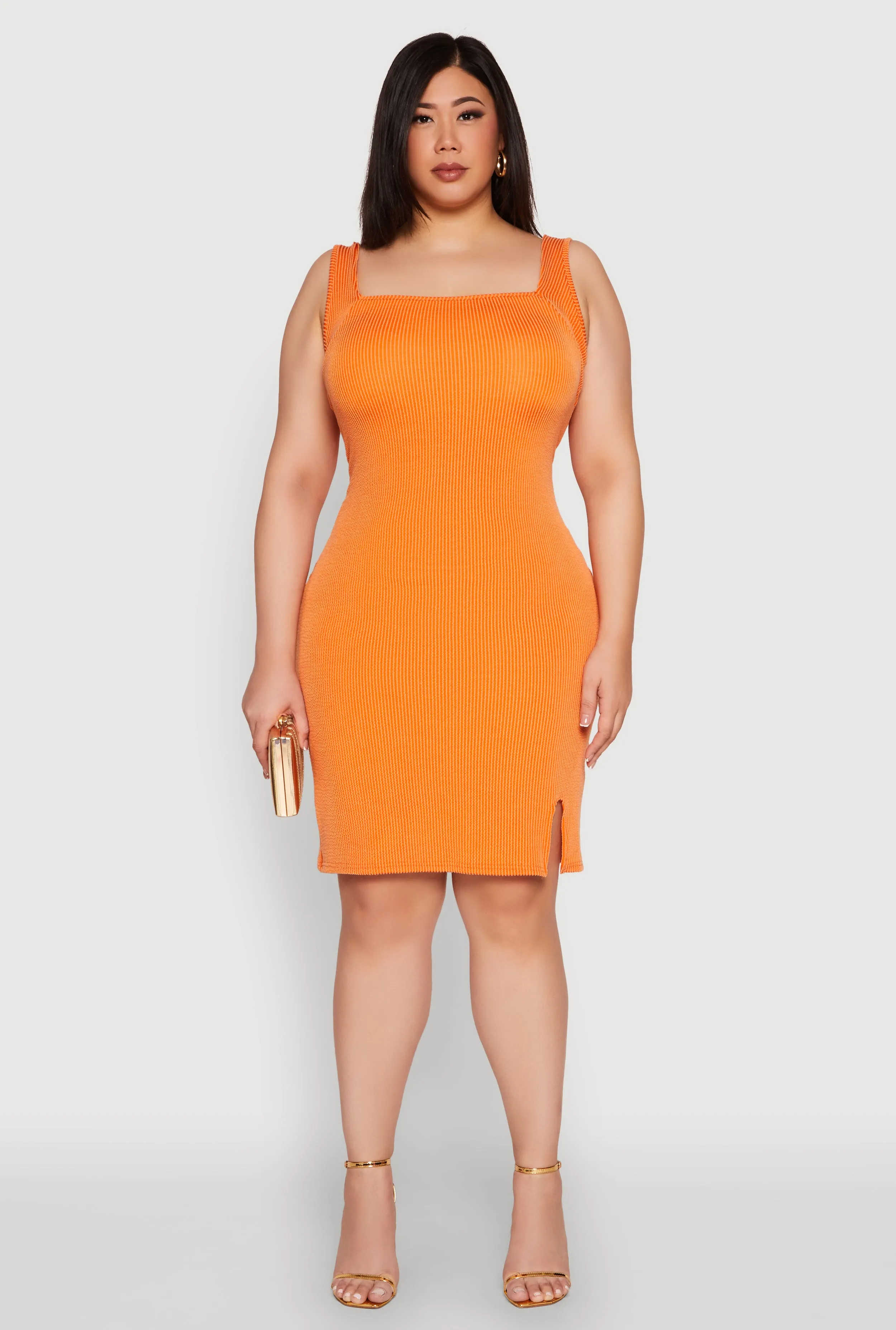 Plus Size Ribbed Knit Square Neck Tank Dress sold by Rainbow