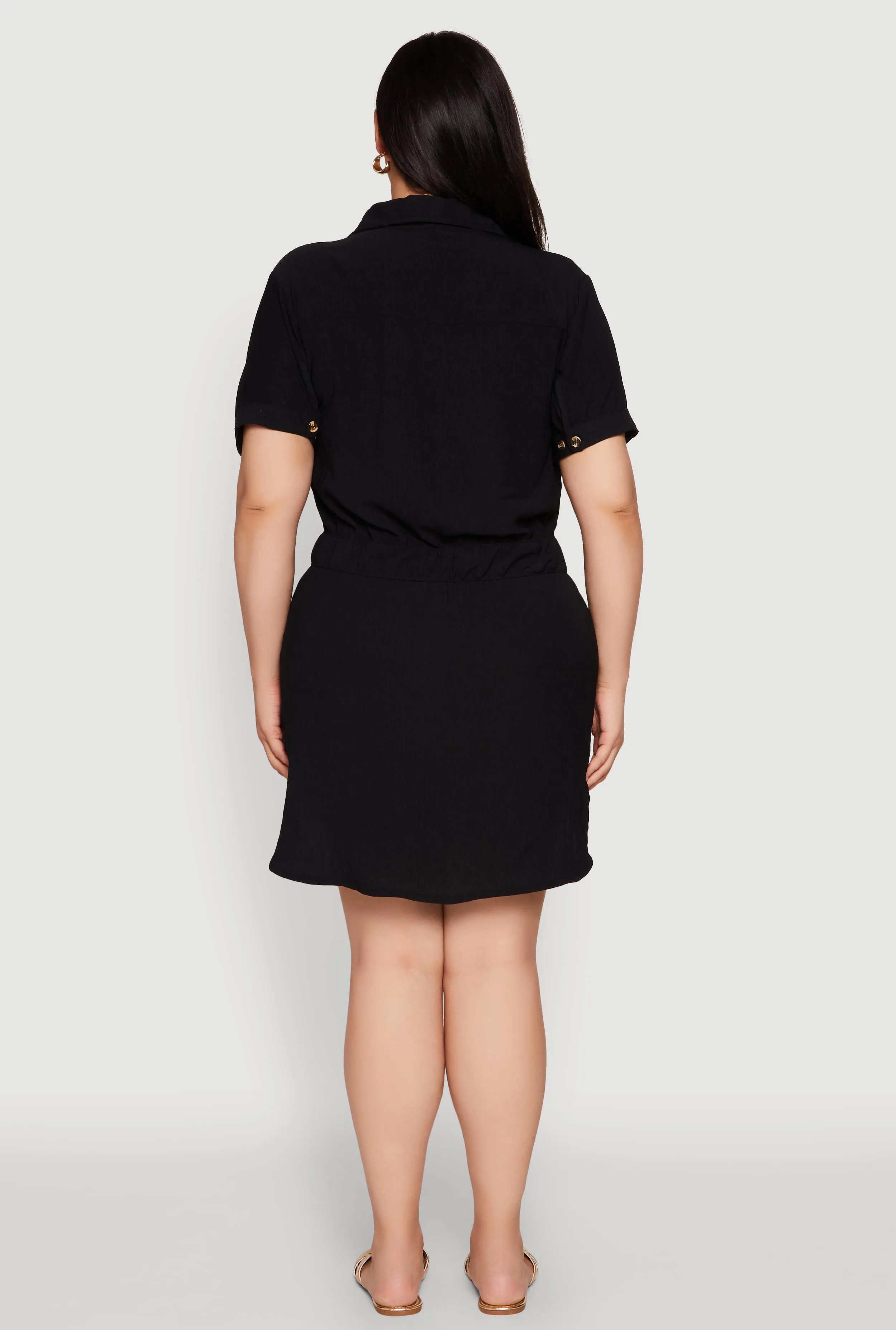 Plus Size Button Front Tie Waist Shirt Dress sold by Rainbow product image thumbnail 5