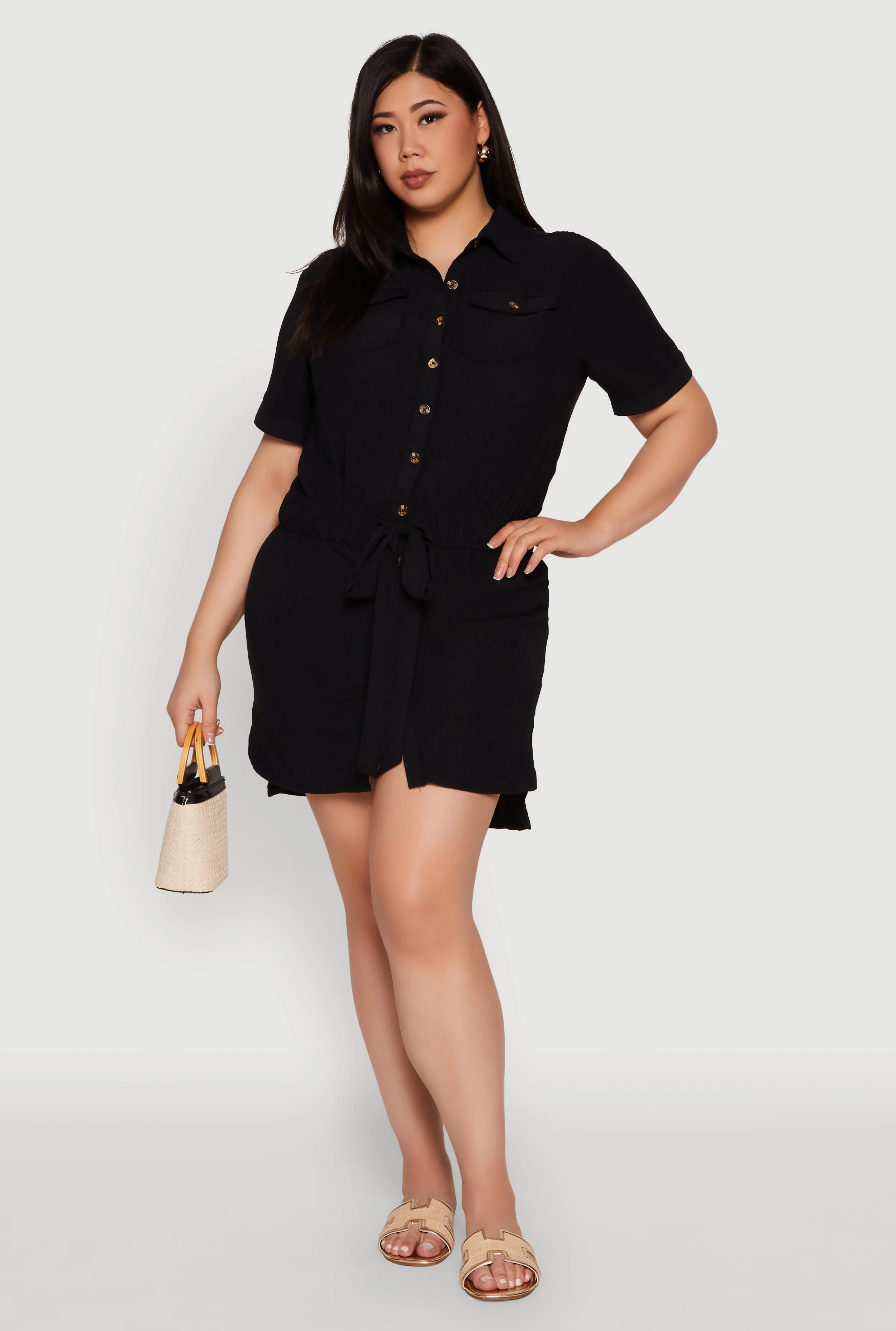 Plus Size Button Front Tie Waist Shirt Dress sold by Rainbow product image thumbnail 2