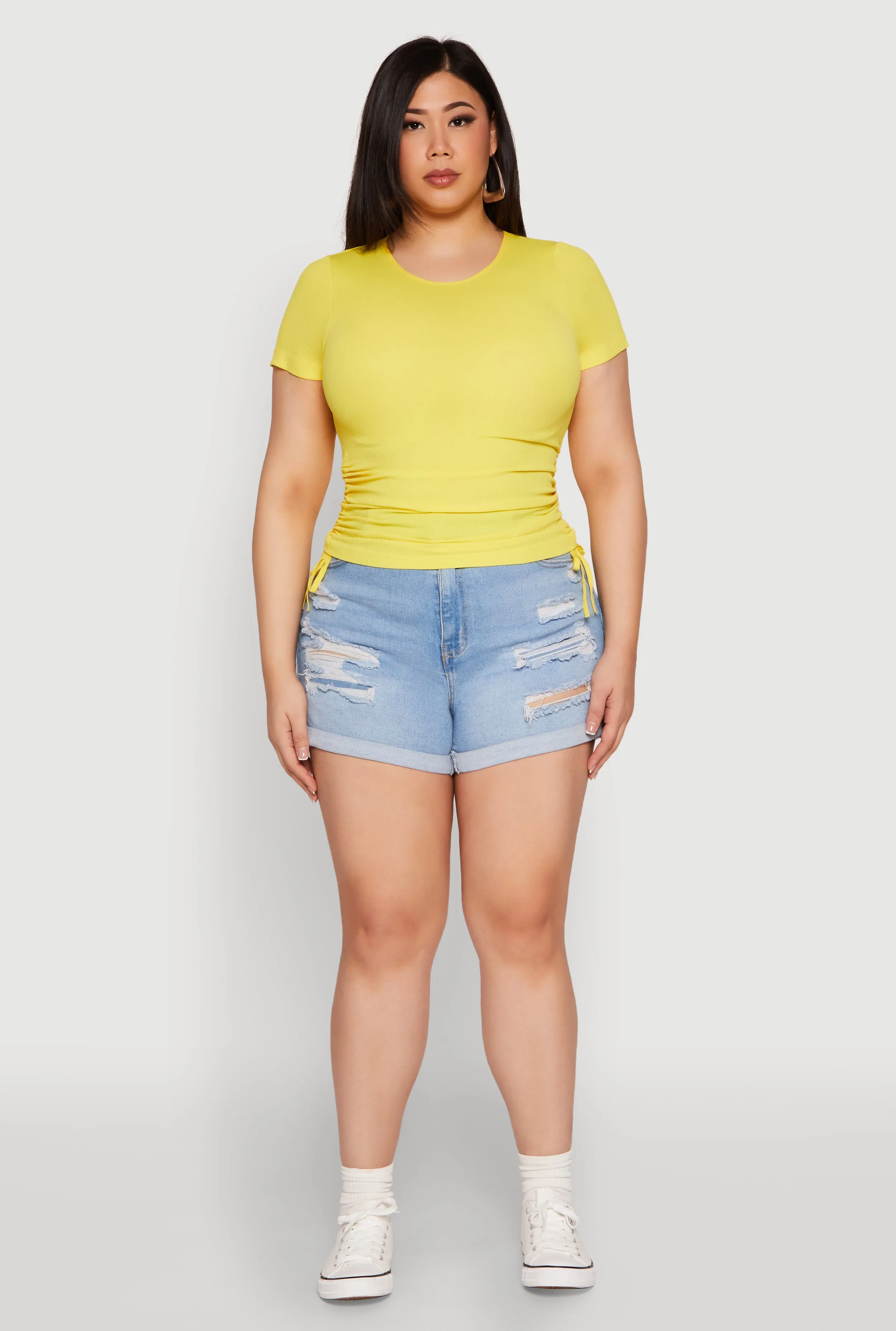 Plus Size Seamless Drawstring Side Tee sold by Rainbow