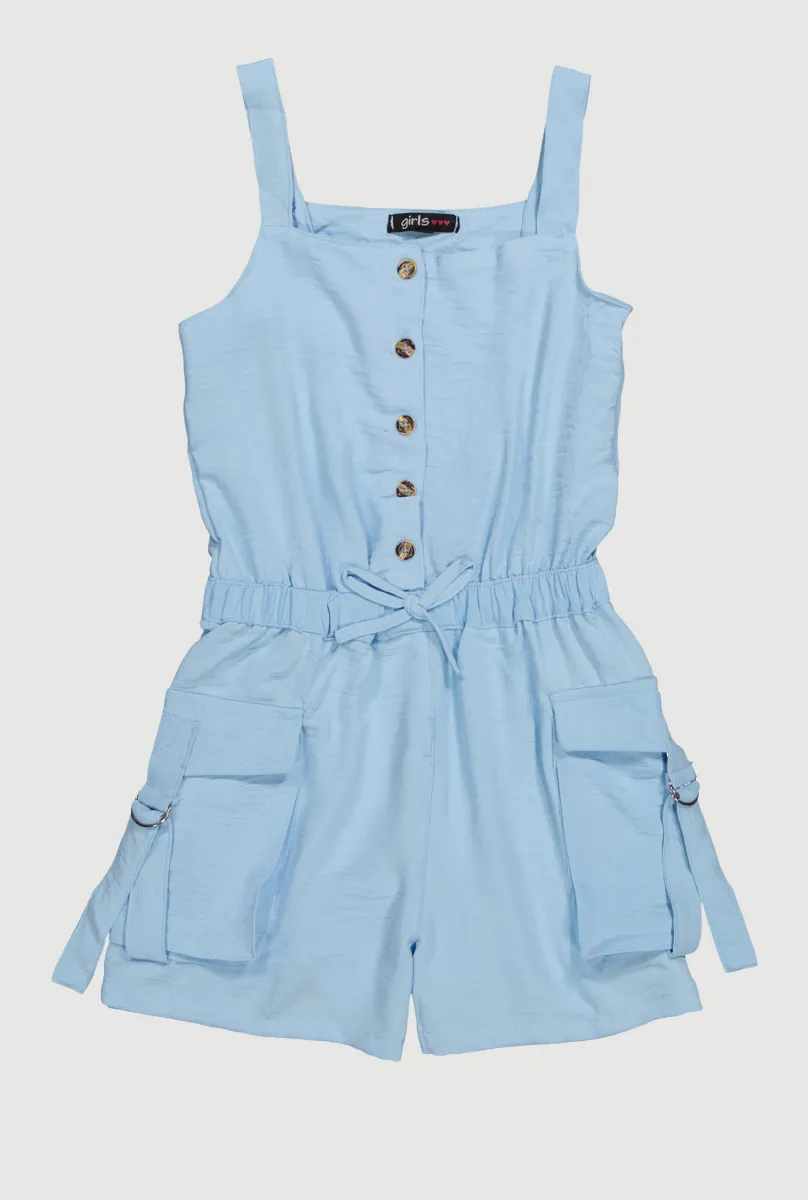 Girls Button Front Tabbed Cargo Pocket Romper sold by Rainbow