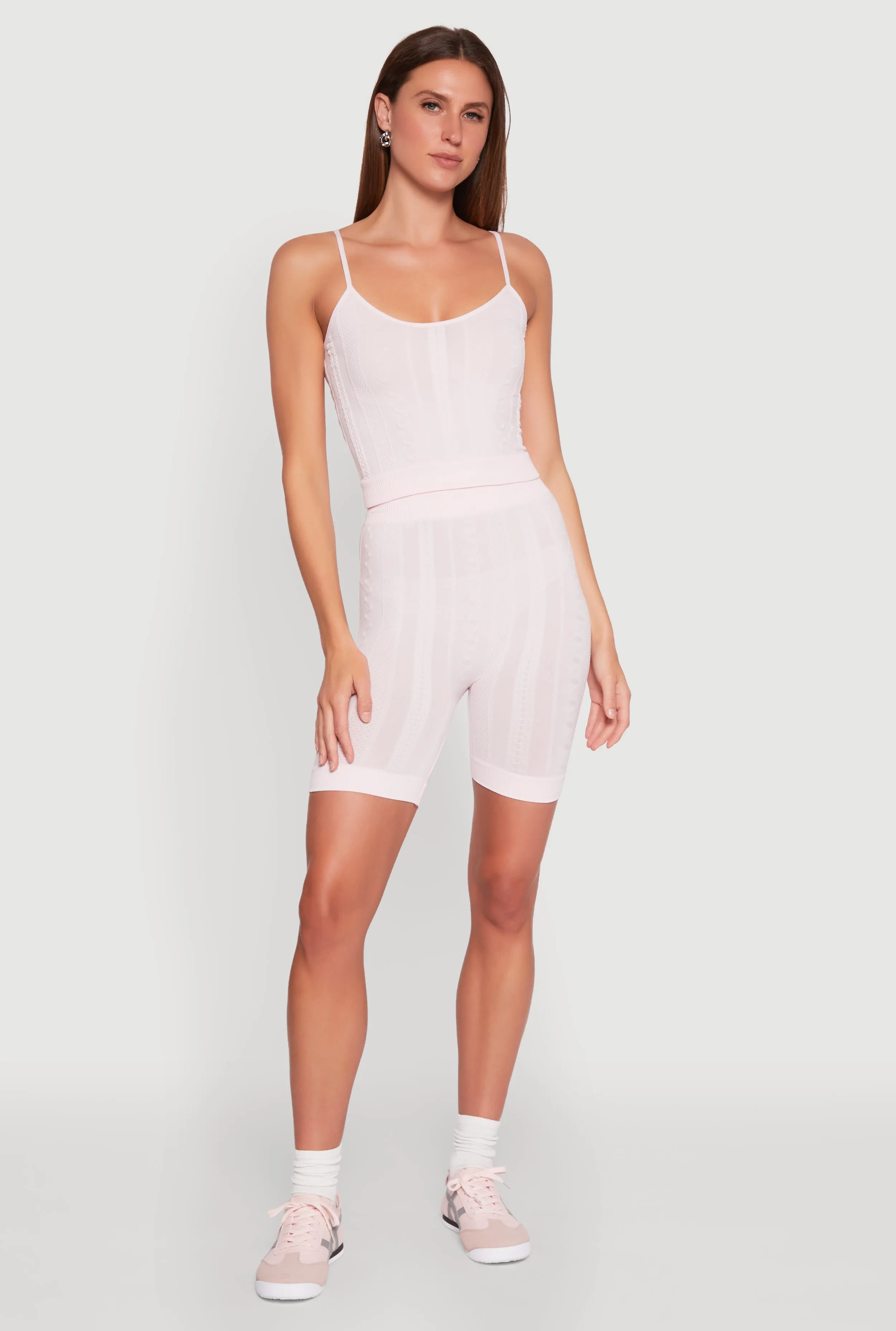 Seamless Textured Knit Cropped Cami and Bike Shorts sold by Rainbow