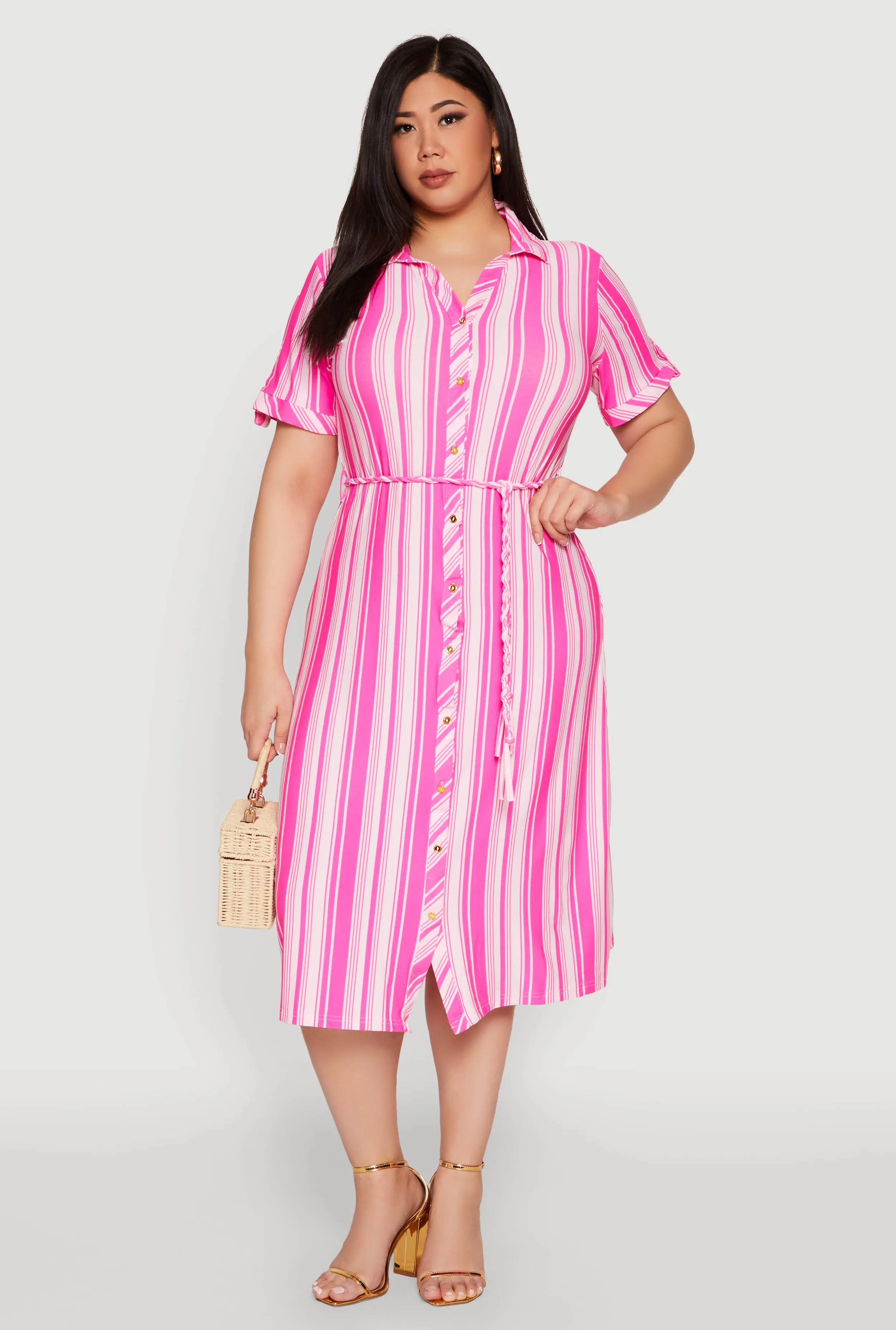 Plus Size Striped Midi Shirt Dress sold by Rainbow product image thumbnail 2