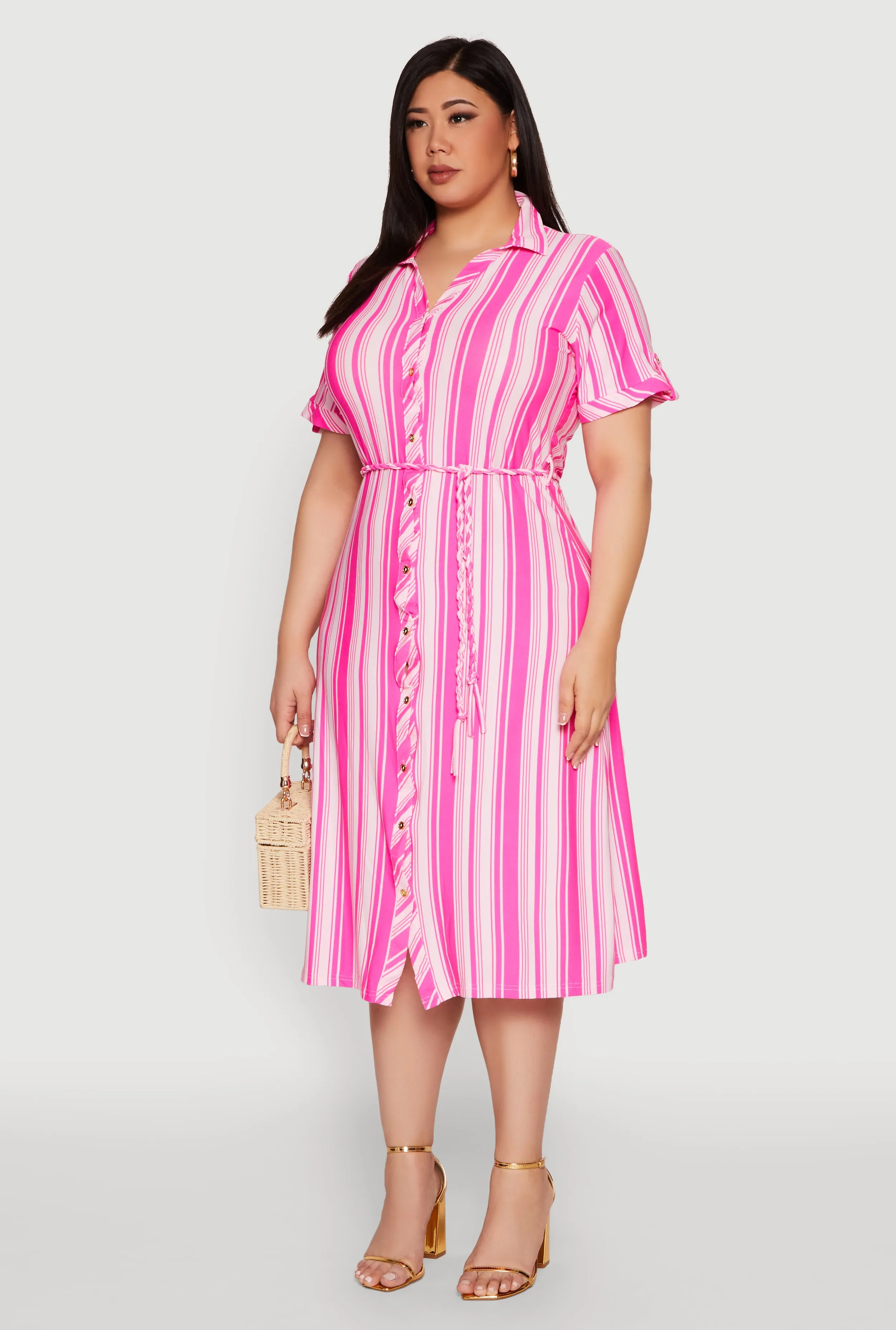 Plus Size Striped Midi Shirt Dress sold by Rainbow product image thumbnail 3