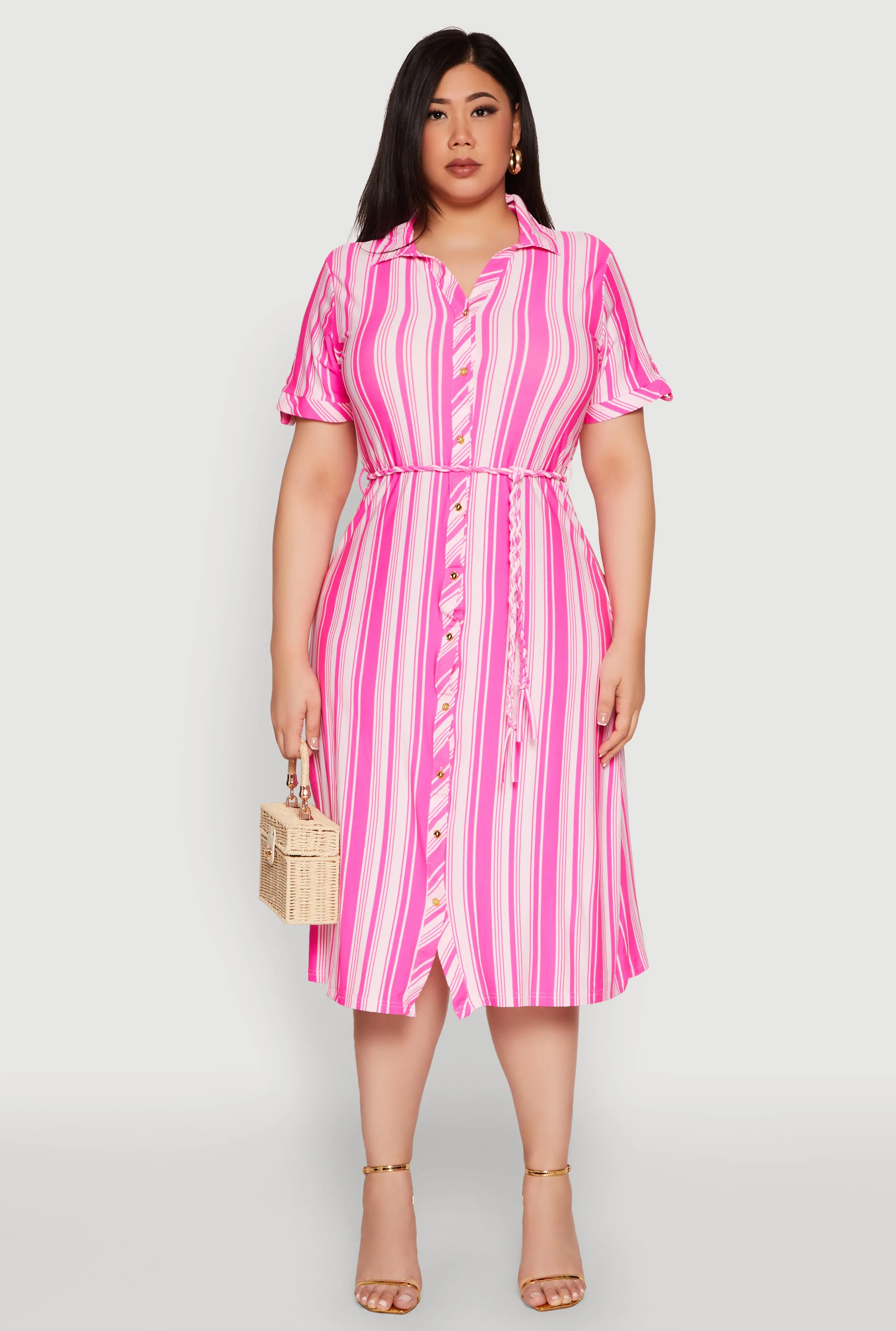 Plus Size Striped Midi Shirt Dress sold by Rainbow