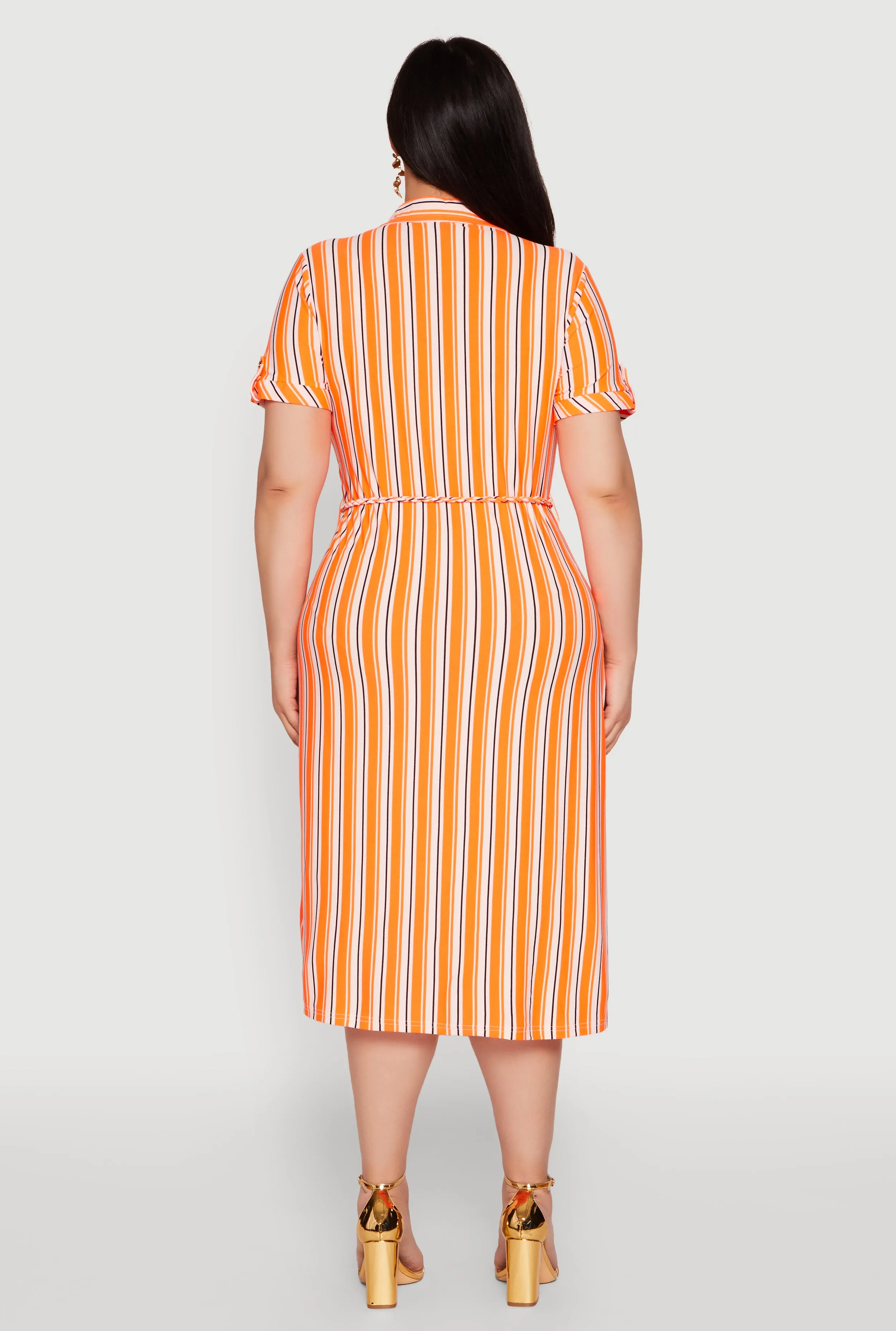 Plus Size Tie Waist Belted Striped Shirt Dress sold by Rainbow product image thumbnail 5