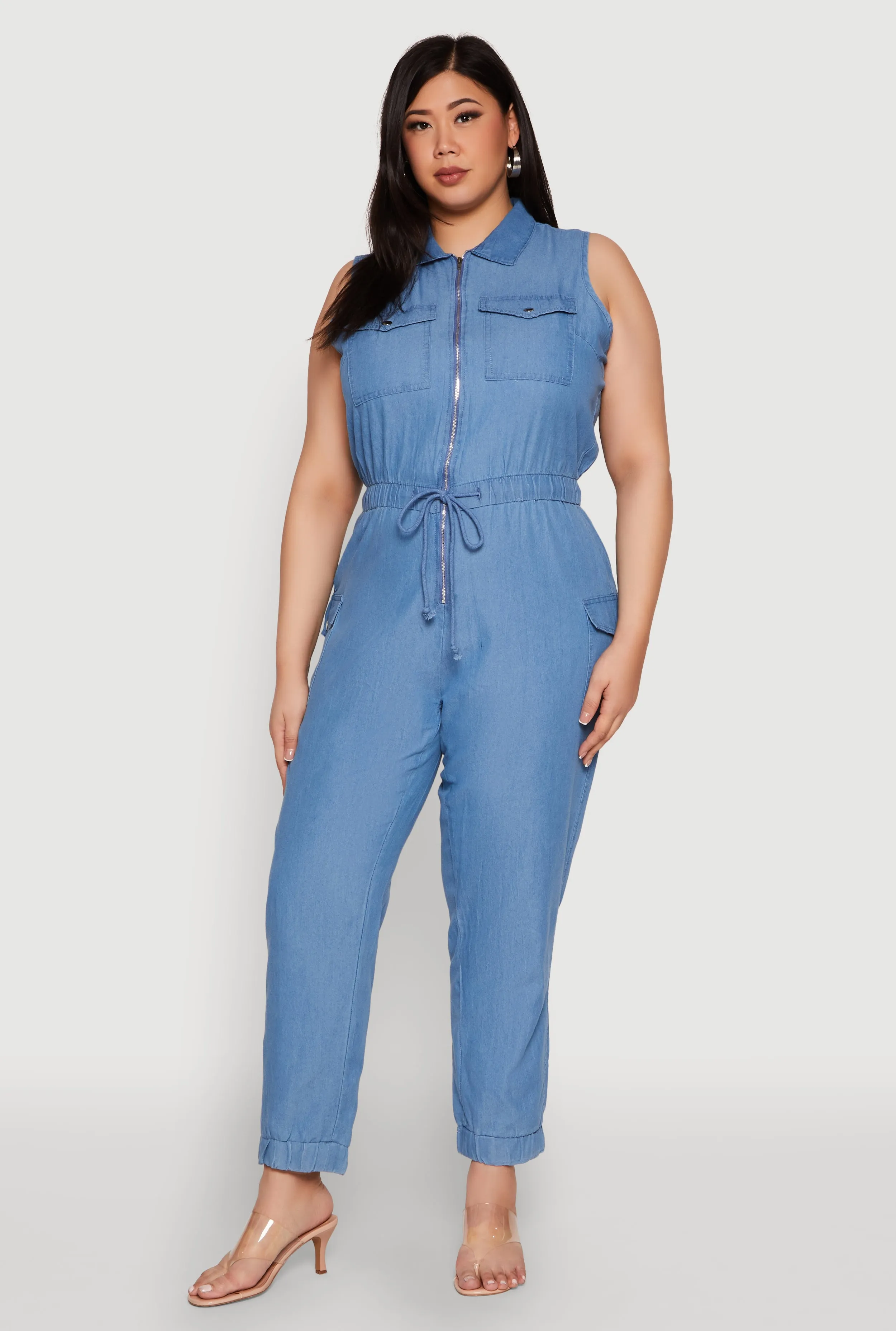 Plus Size Twill Zip Front Jumpsuit sold by Rainbow