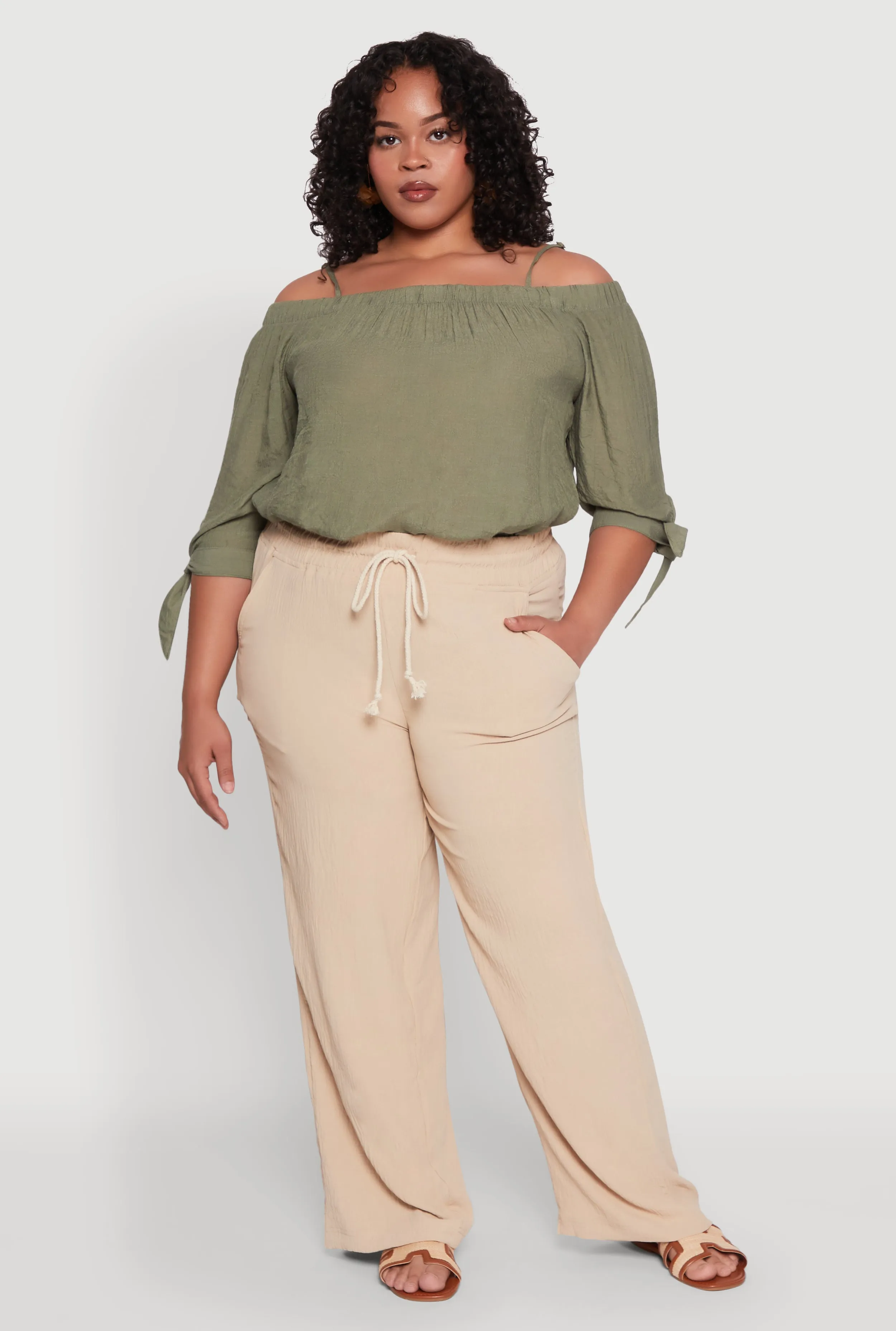 Plus Size Airy High Waisted Palazzo Pants sold by Rainbow