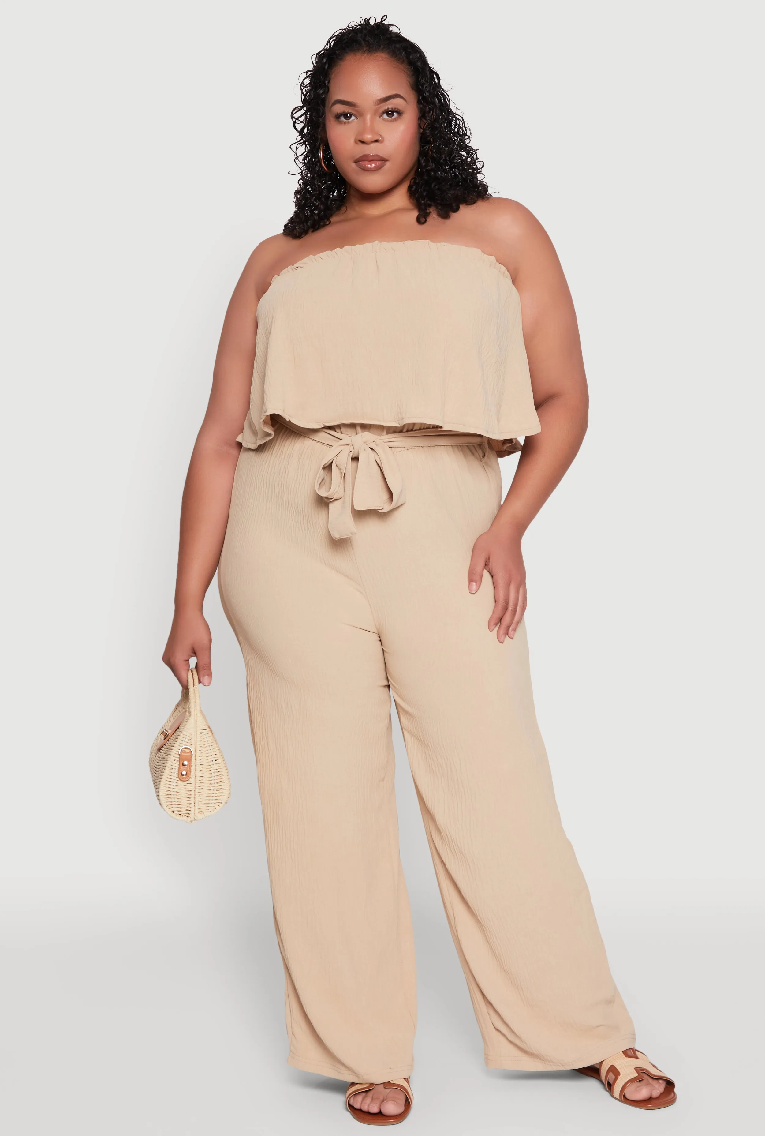 Plus Size Ruffle Overlay Jumpsuit sold by Rainbow