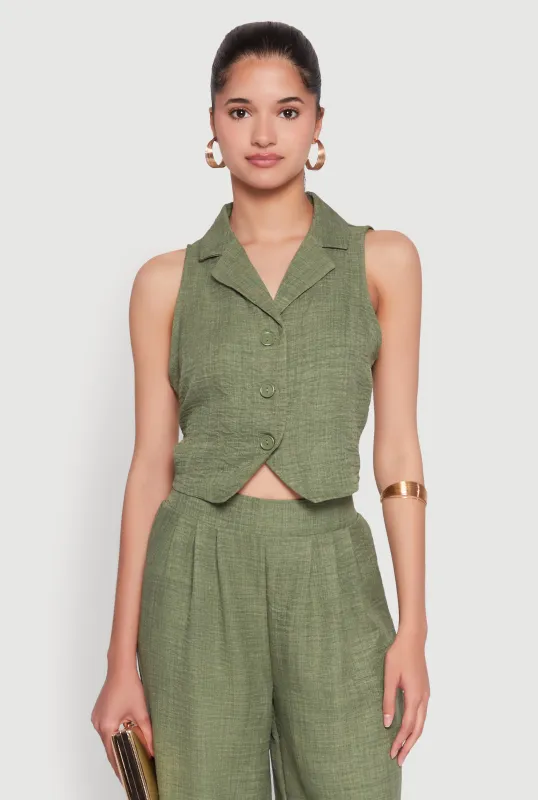 Collared Button Front Cropped Blazer Vest sold by Rainbow