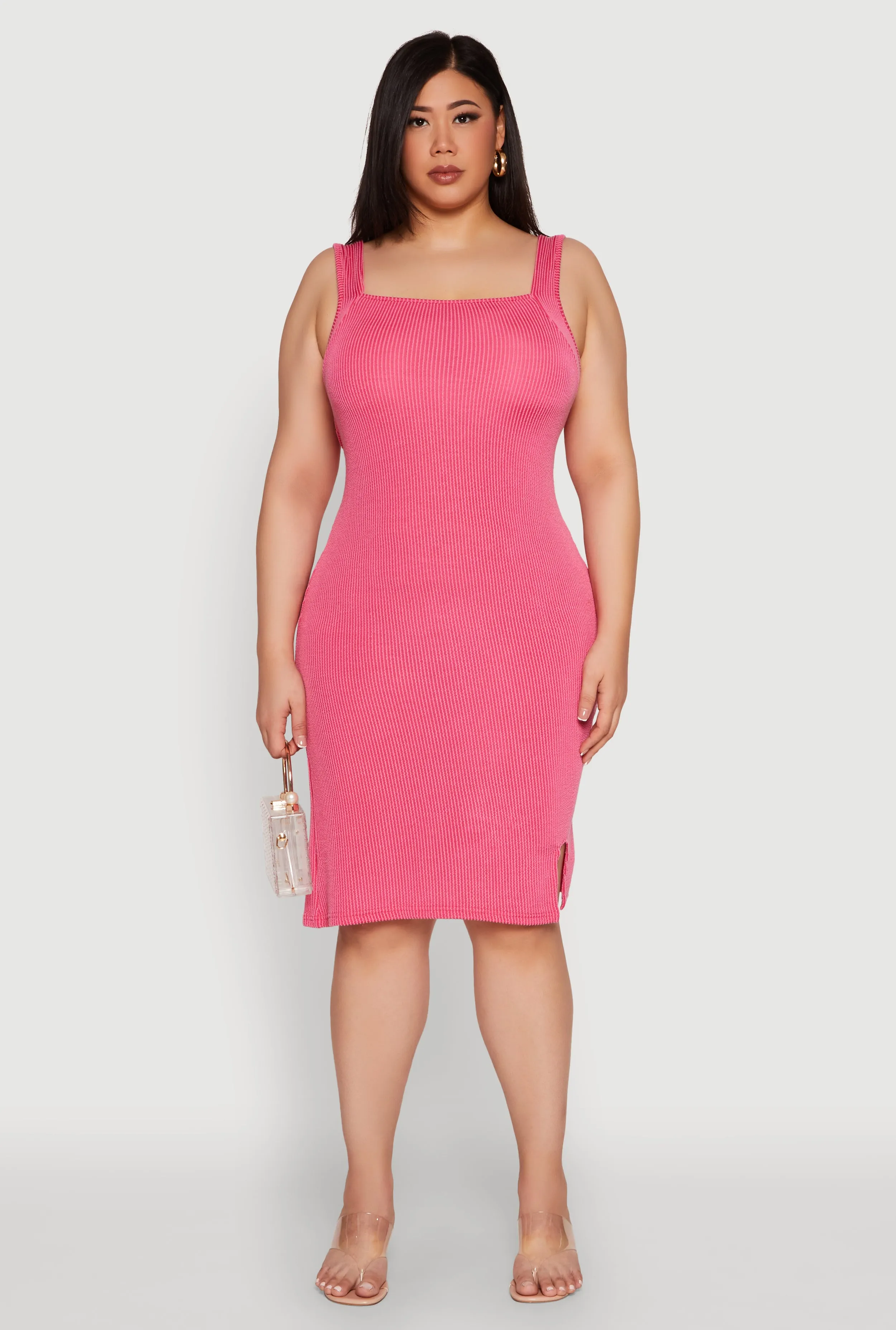 Plus Size Ribbed Knit Square Neck Tank Dress sold by Rainbow product image thumbnail 2