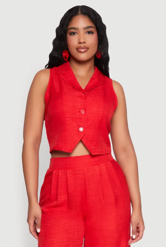 Collared Button Front Cropped Blazer Vest sold by Rainbow