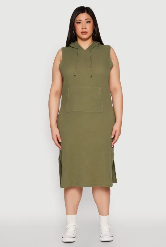 Plus Size Kangaroo Pocket Hooded Tank Dress sold by Rainbow