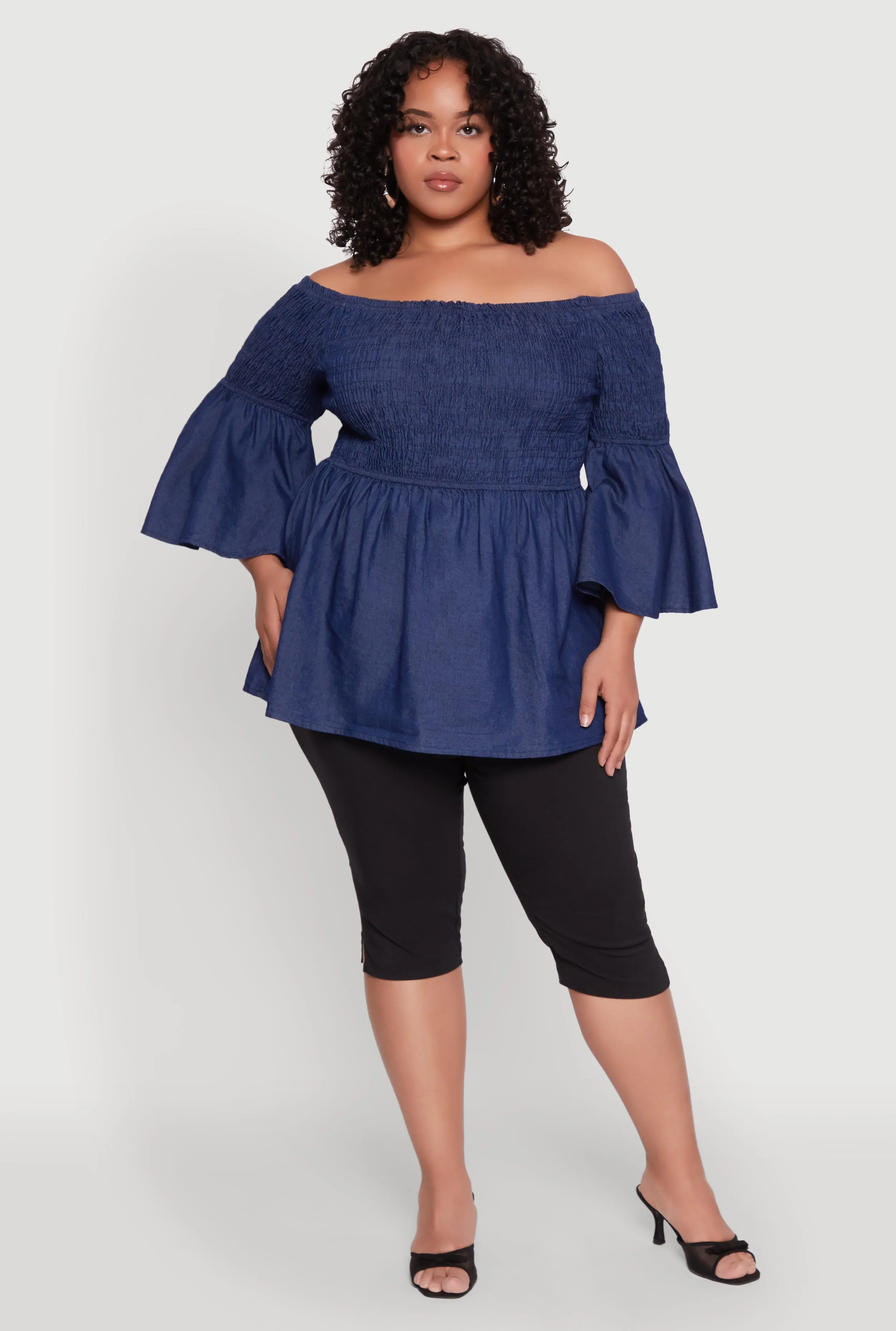 Plus Size Chambray Off The Shoulder Blouse sold by Rainbow