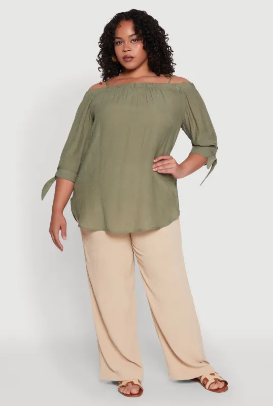 Plus Size Gauze Knit Cold Shoulder Blouse sold by Rainbow