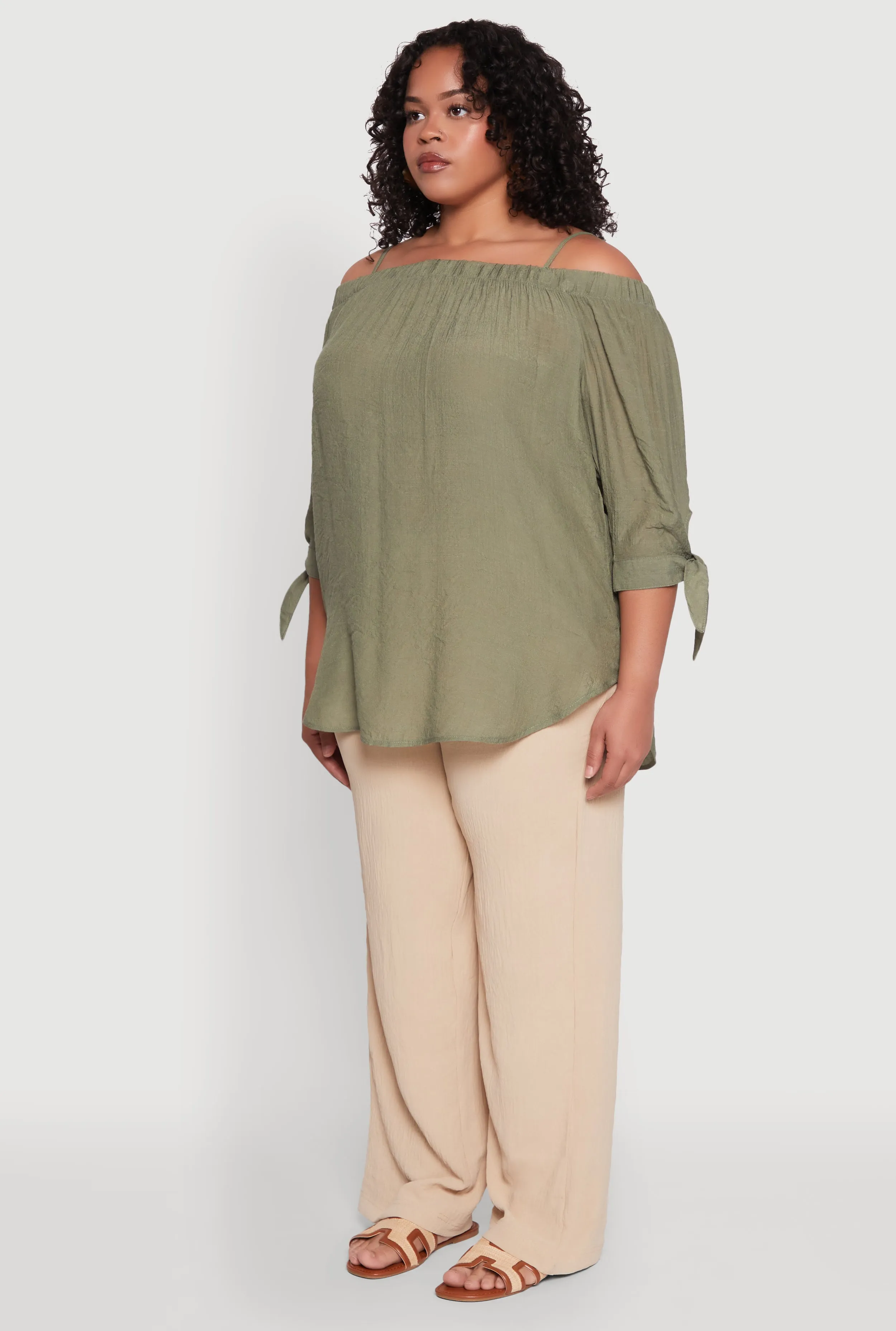Plus Size Gauze Knit Cold Shoulder Blouse sold by Rainbow product image thumbnail 5