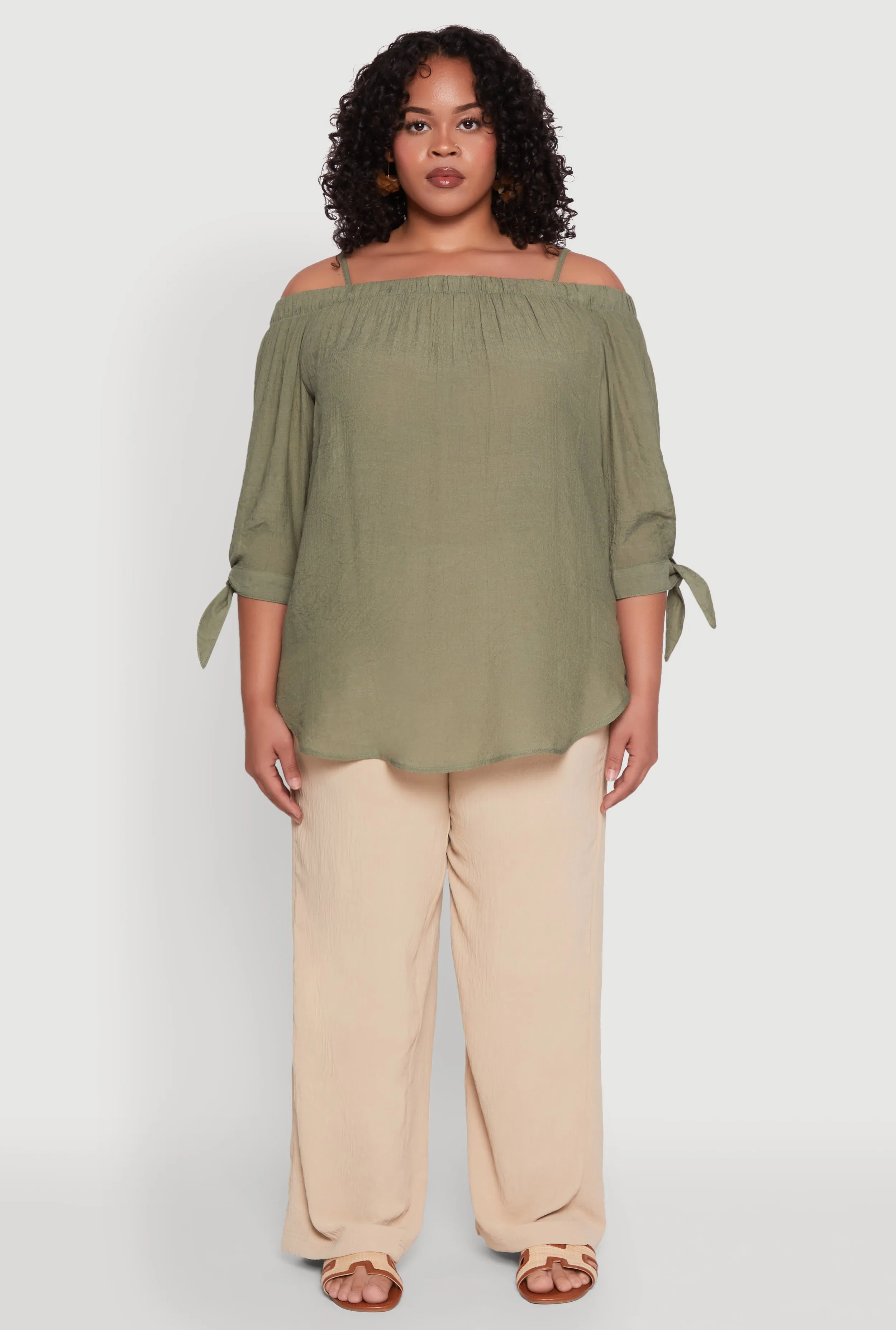 Plus Size Gauze Knit Cold Shoulder Blouse sold by Rainbow product image thumbnail 3