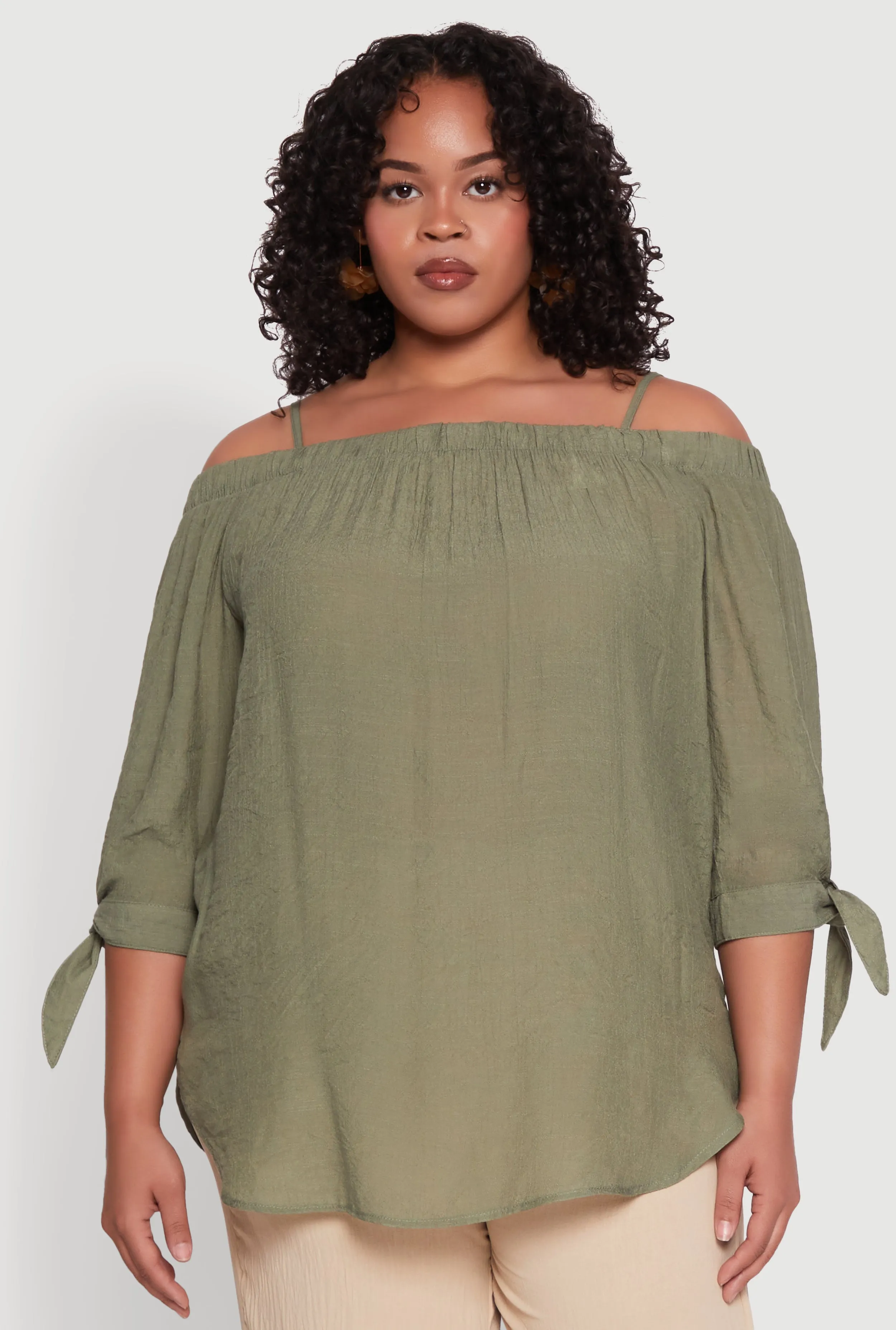 Plus Size Gauze Knit Cold Shoulder Blouse sold by Rainbow product image thumbnail 2
