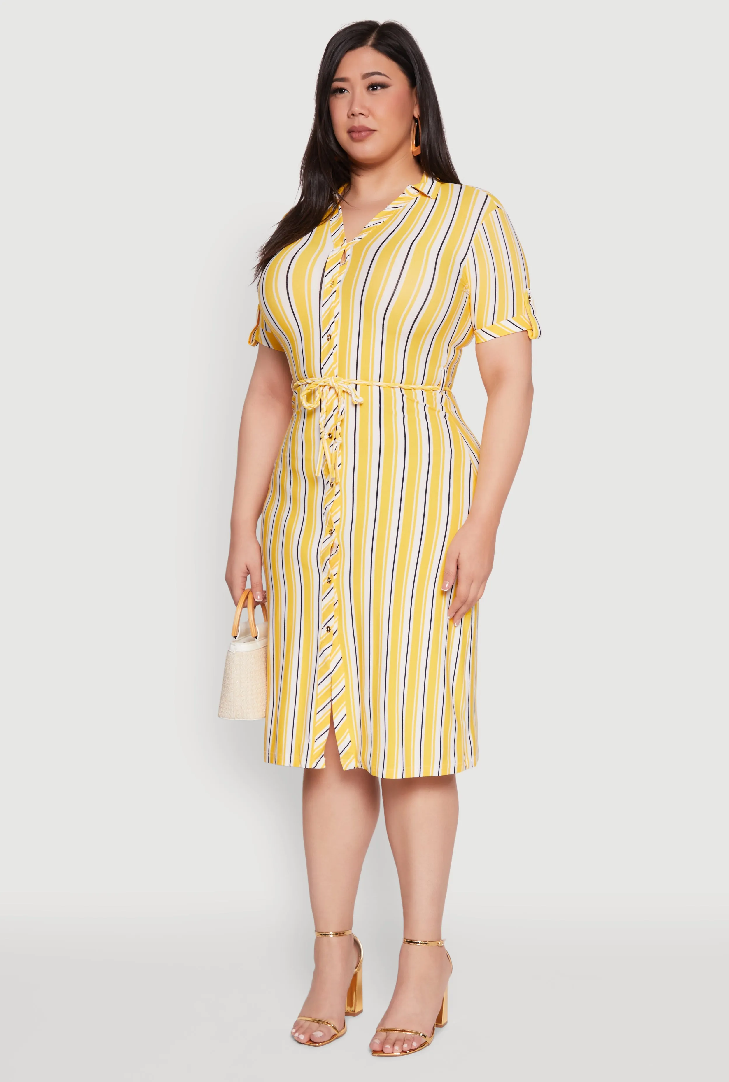 Plus Size Tie Waist Belted Striped Shirt Dress sold by Rainbow product image thumbnail 3