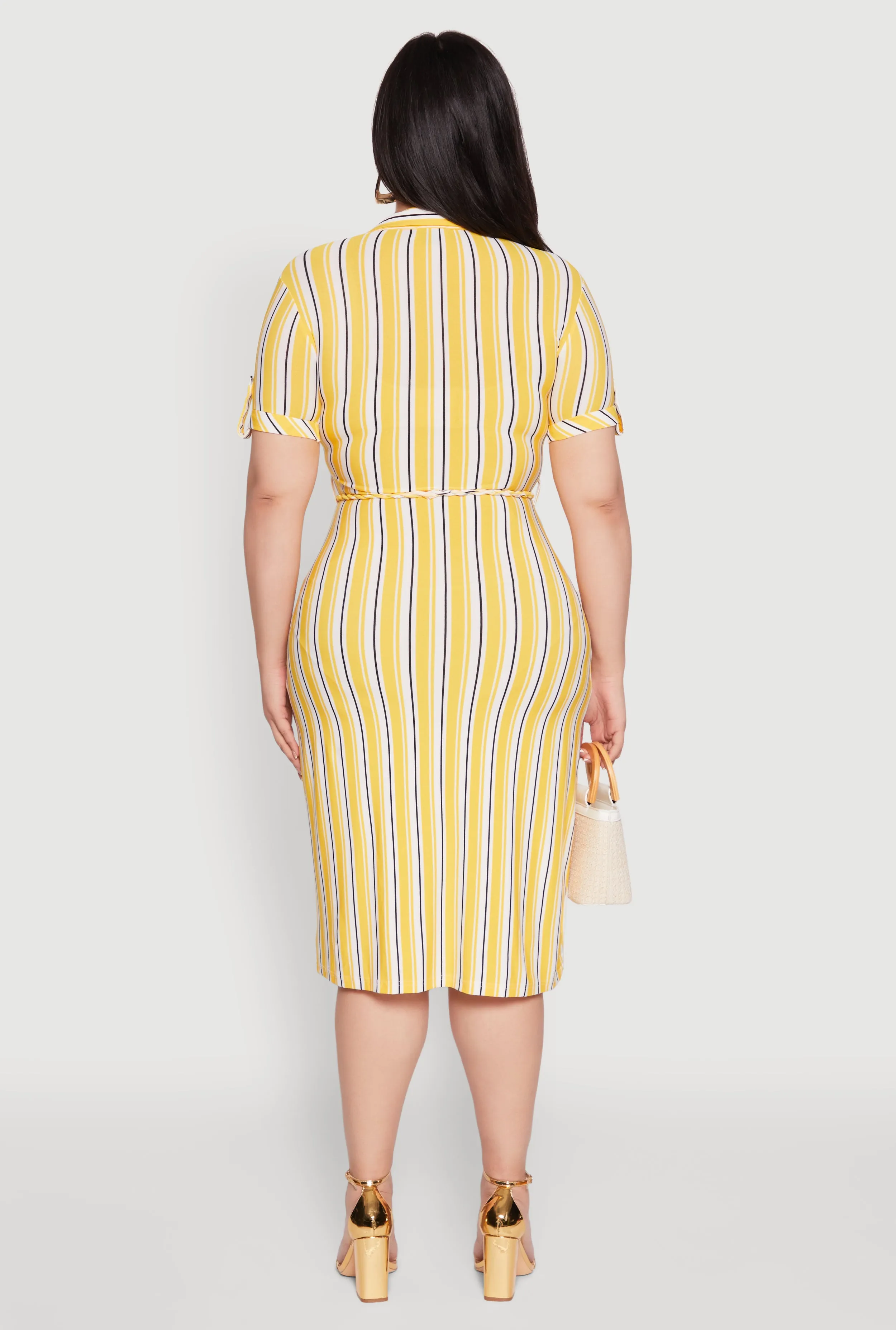 Plus Size Tie Waist Belted Striped Shirt Dress sold by Rainbow product image thumbnail 5