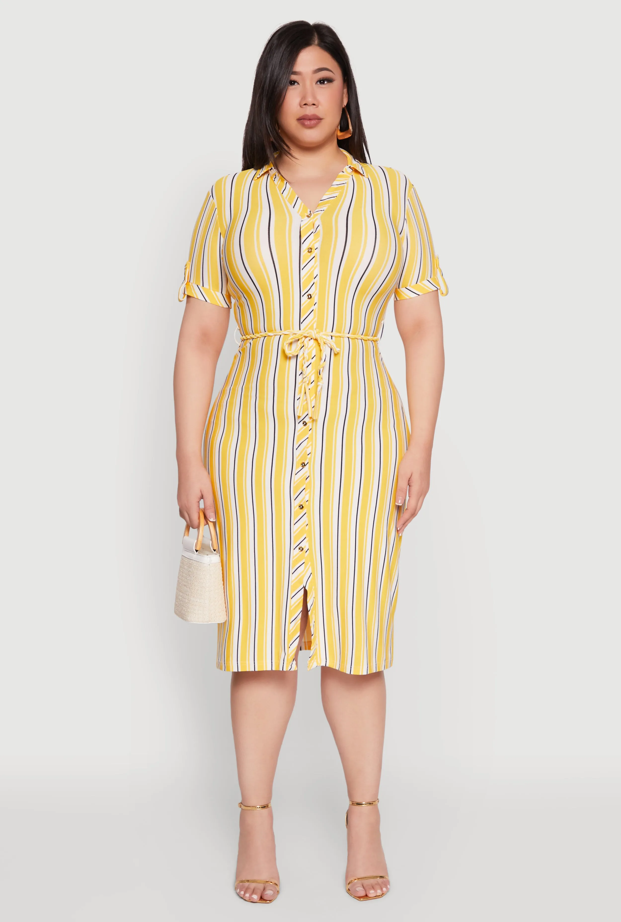 Plus Size Tie Waist Belted Striped Shirt Dress sold by Rainbow product image thumbnail 2