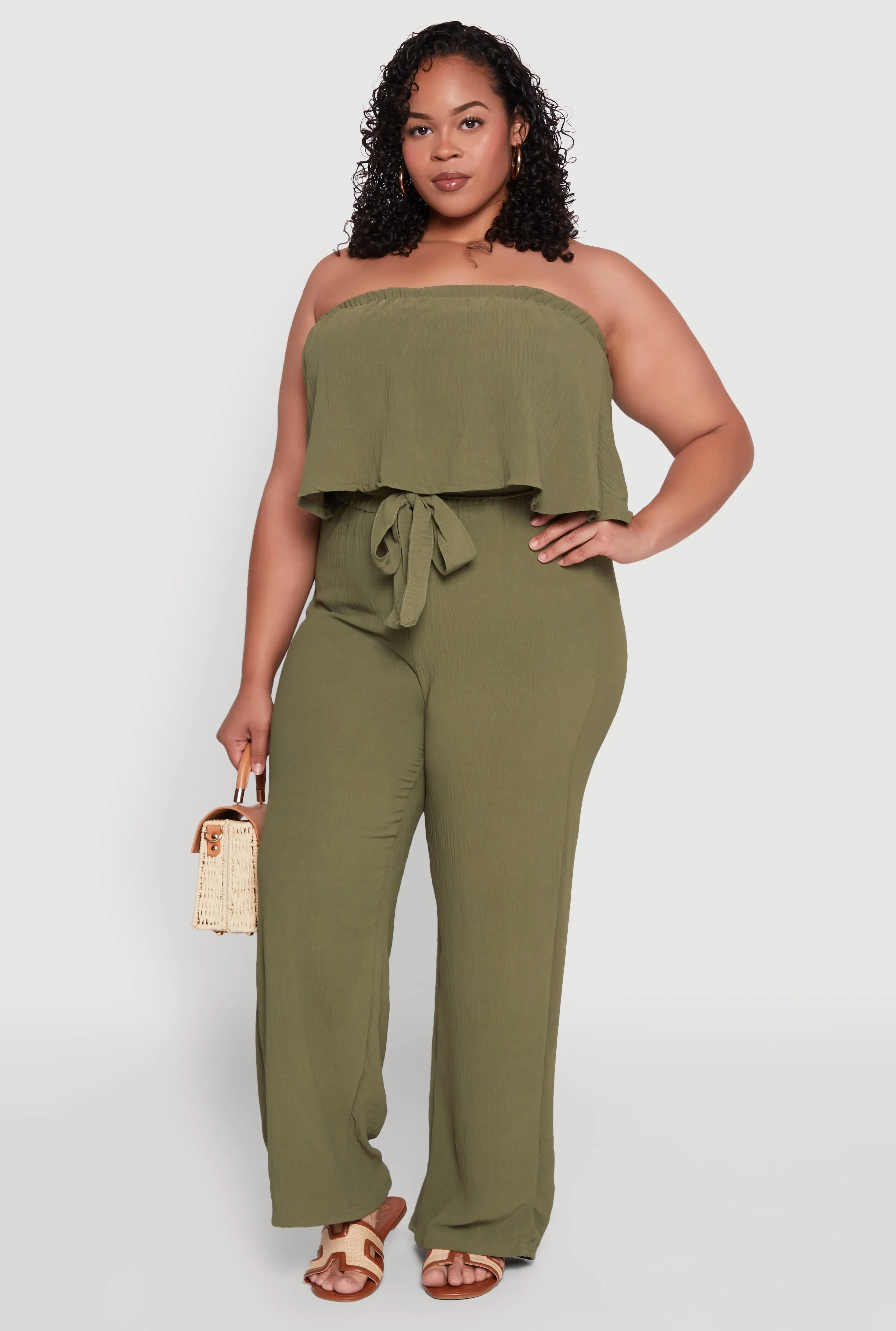 Plus Size Ruffle Overlay Jumpsuit sold by Rainbow