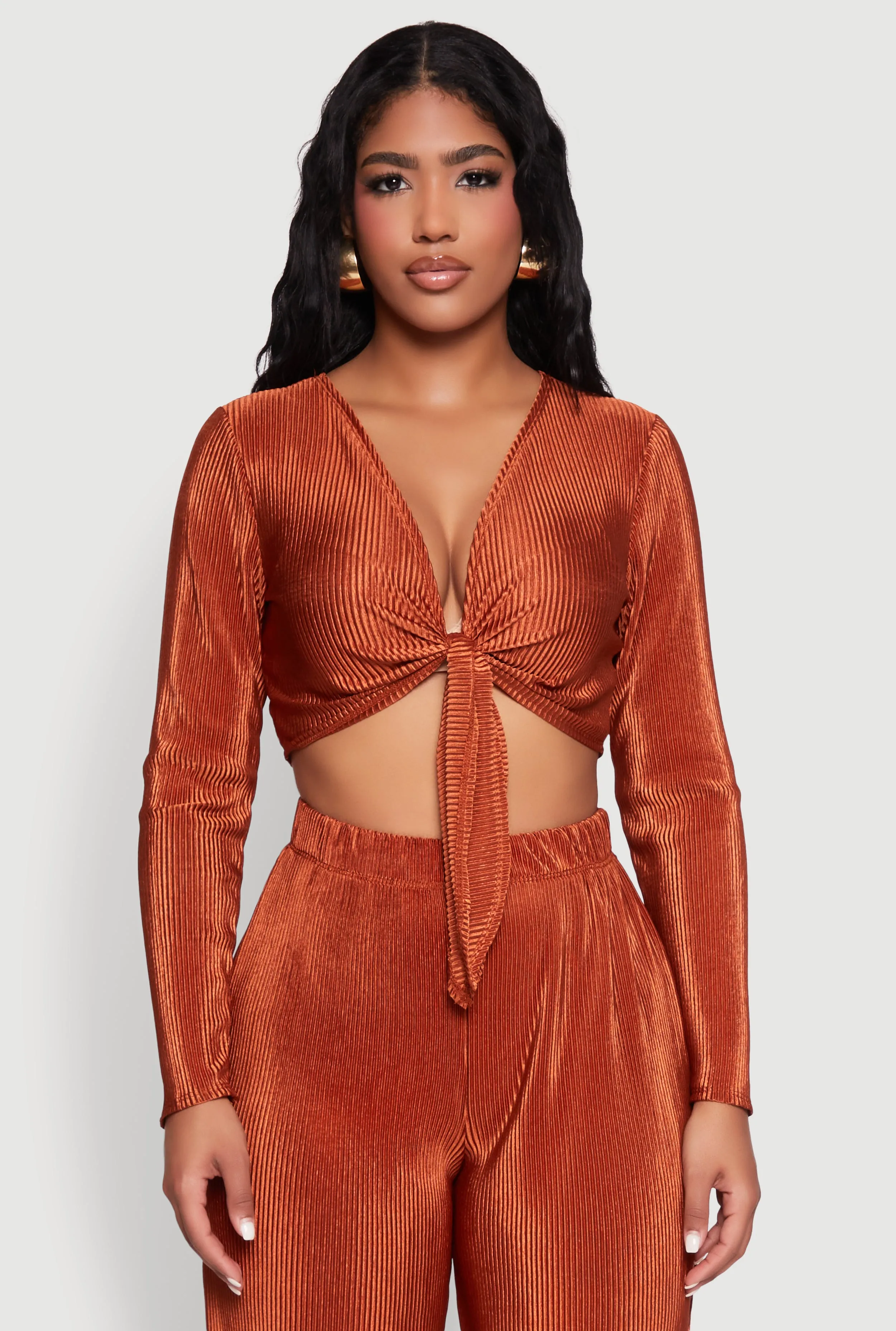 Plisse Tie Front Crop Top sold by Rainbow