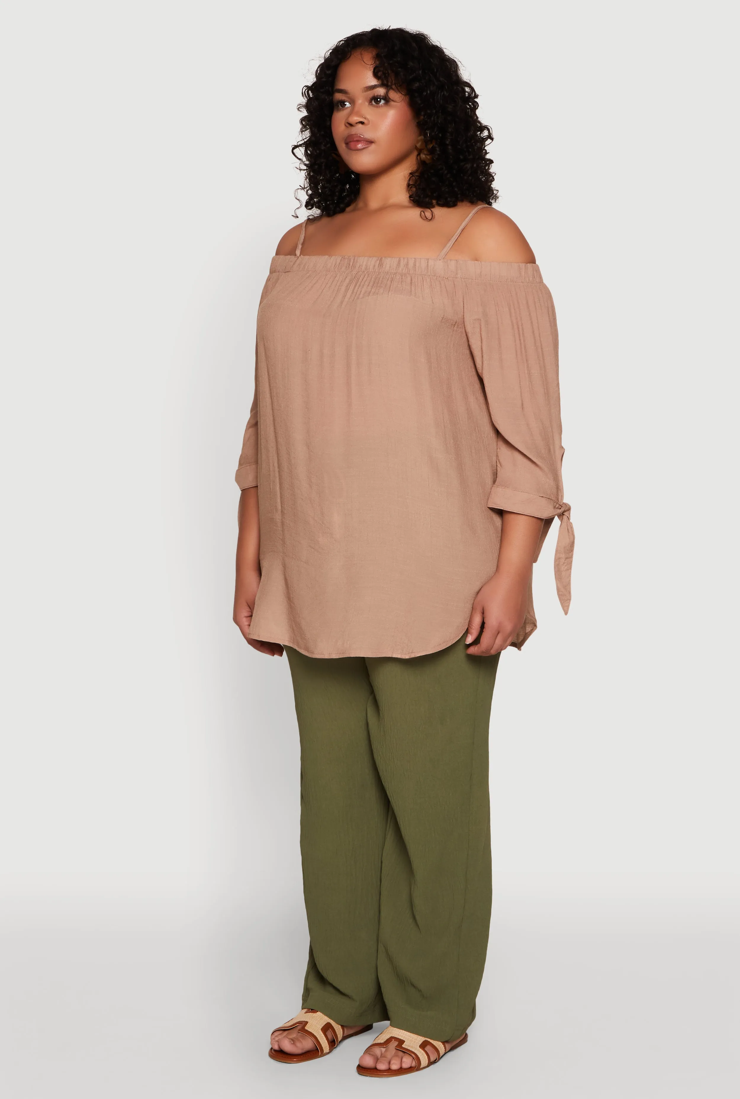 Plus Size Gauze Knit Cold Shoulder Blouse sold by Rainbow product image thumbnail 5
