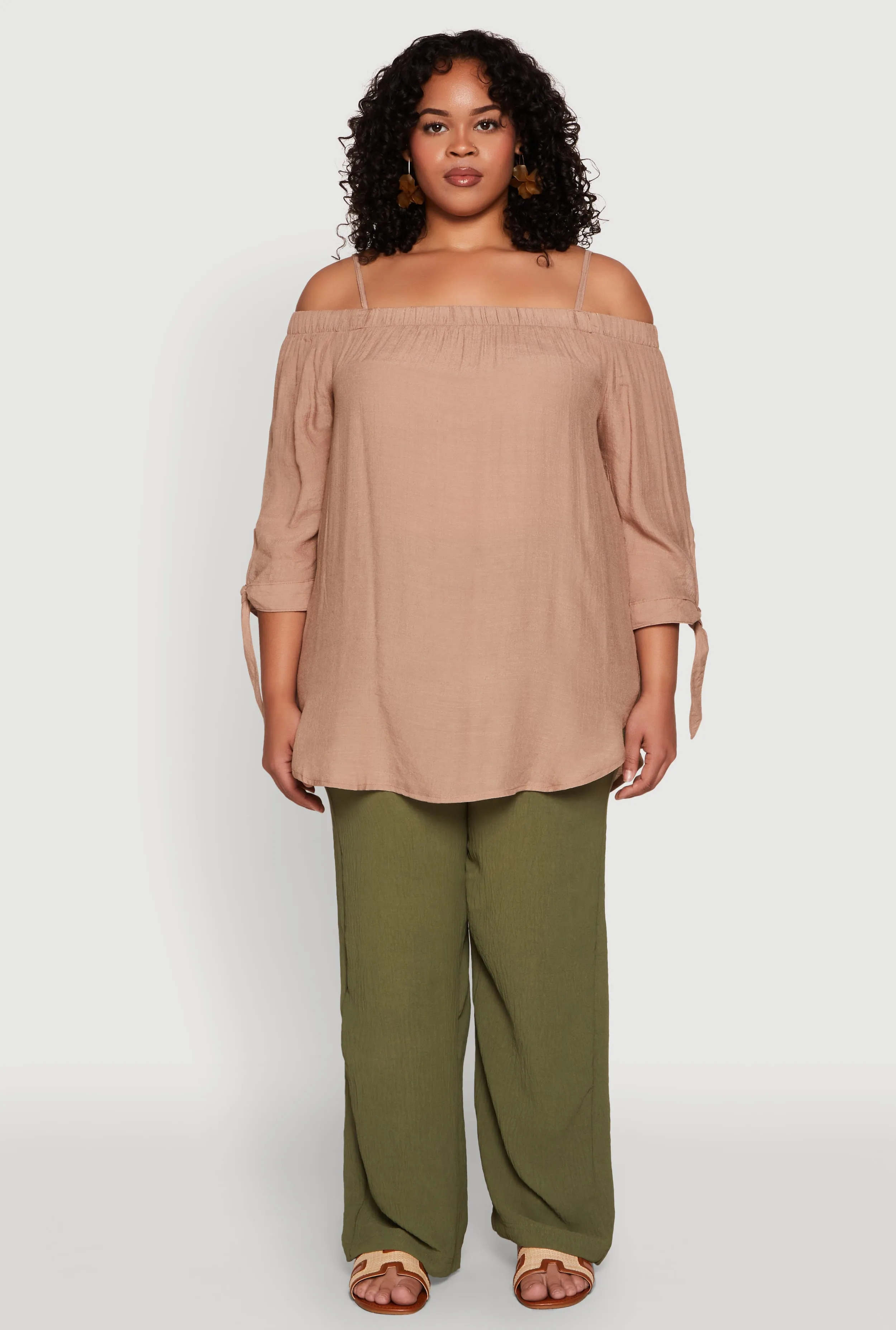 Plus Size Gauze Knit Cold Shoulder Blouse sold by Rainbow
