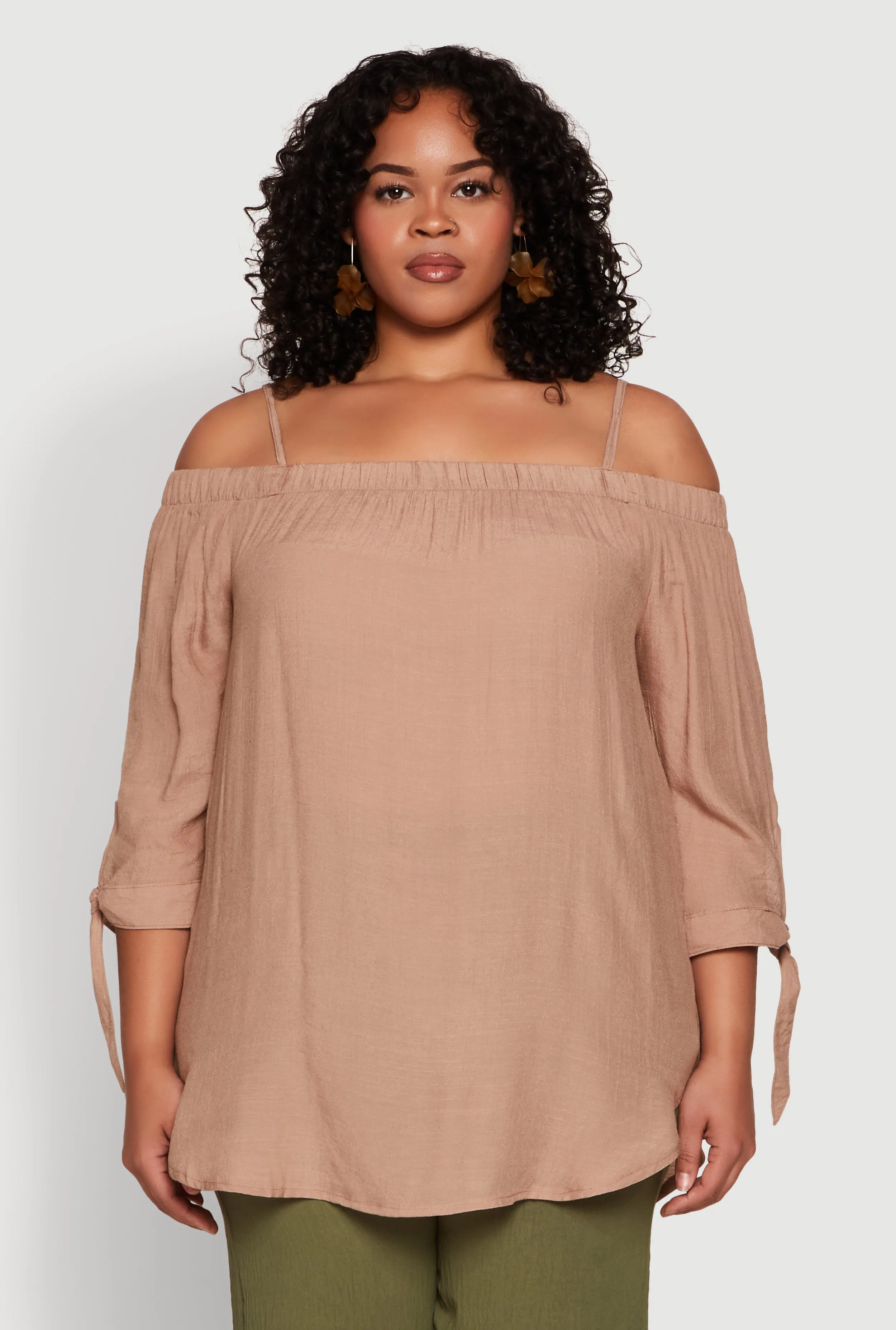 Plus Size Gauze Knit Cold Shoulder Blouse sold by Rainbow product image thumbnail 2