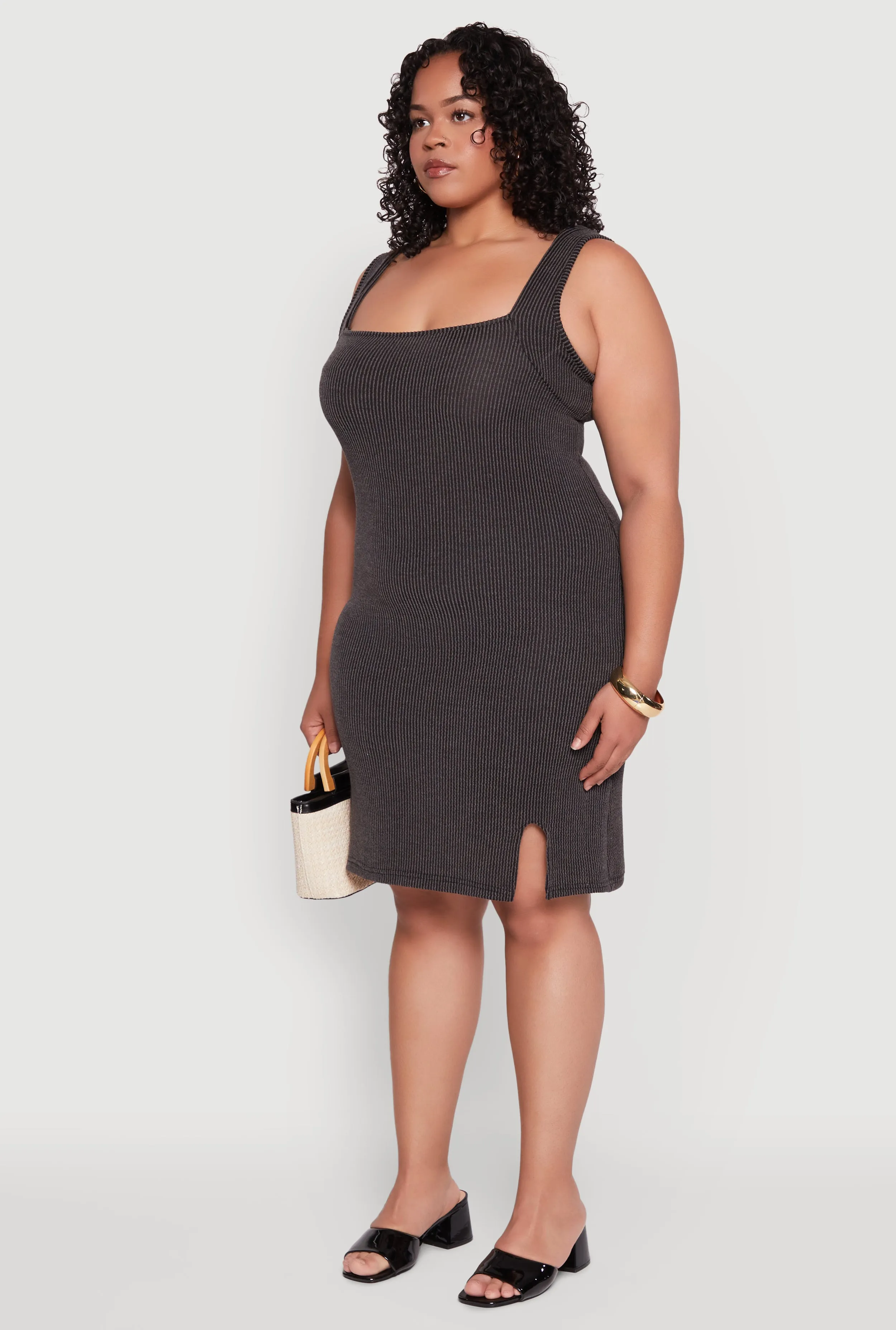 Plus Size Ribbed Knit Square Neck Tank Dress sold by Rainbow product image thumbnail 3