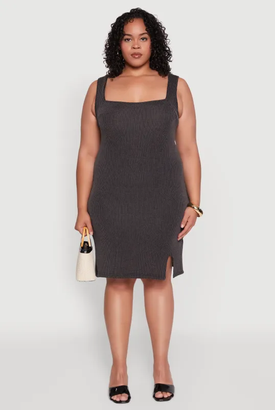 Plus Size Ribbed Knit Square Neck Tank Dress sold by Rainbow