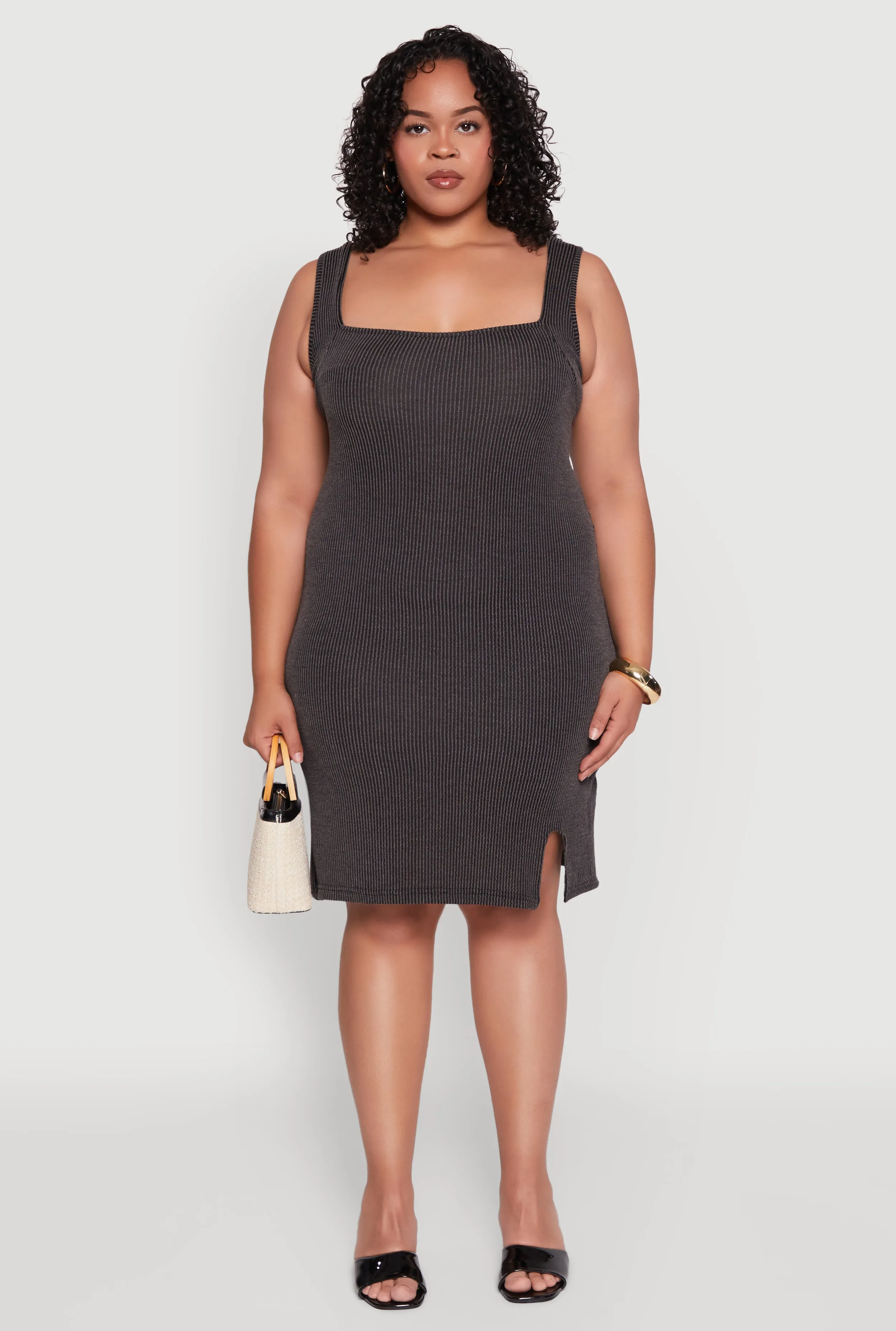Plus Size Ribbed Knit Square Neck Tank Dress sold by Rainbow