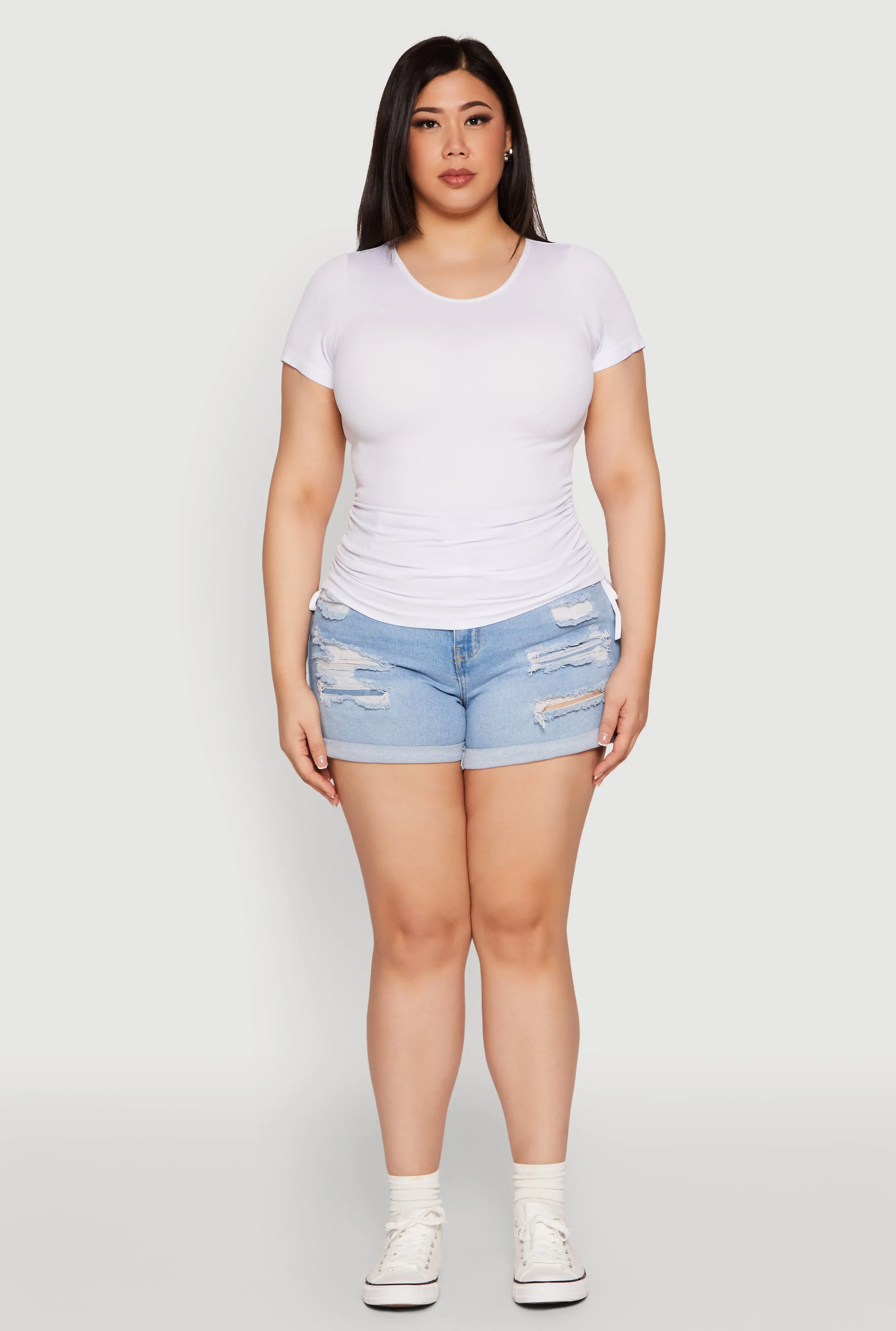 Plus Size Seamless Drawstring Side Tee sold by Rainbow