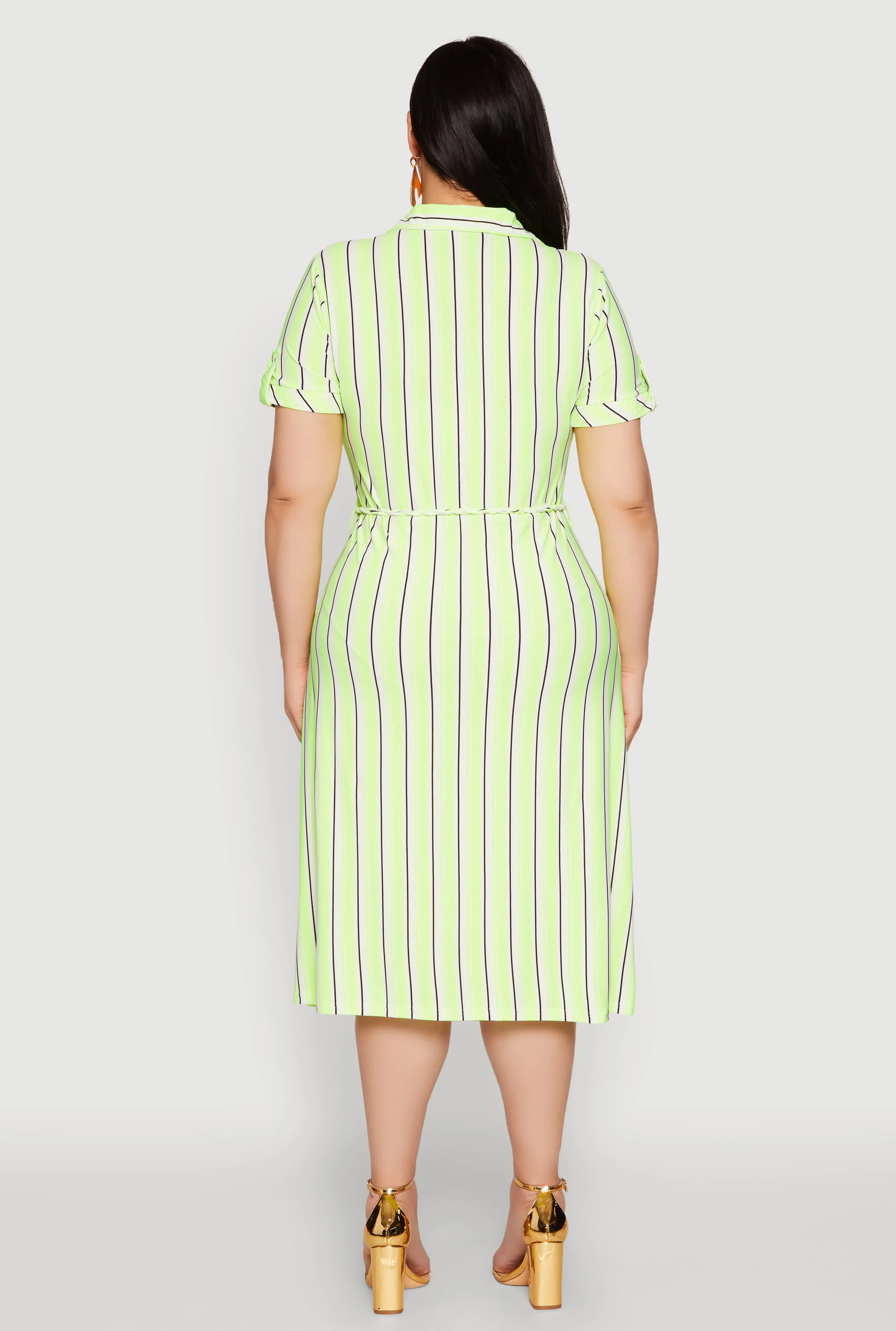 Plus Size Tie Waist Belted Striped Shirt Dress sold by Rainbow product image thumbnail 5
