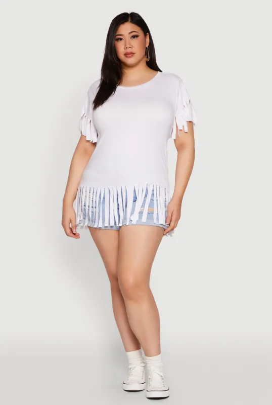 Plus Size Fringe Hem Tee sold by Rainbow