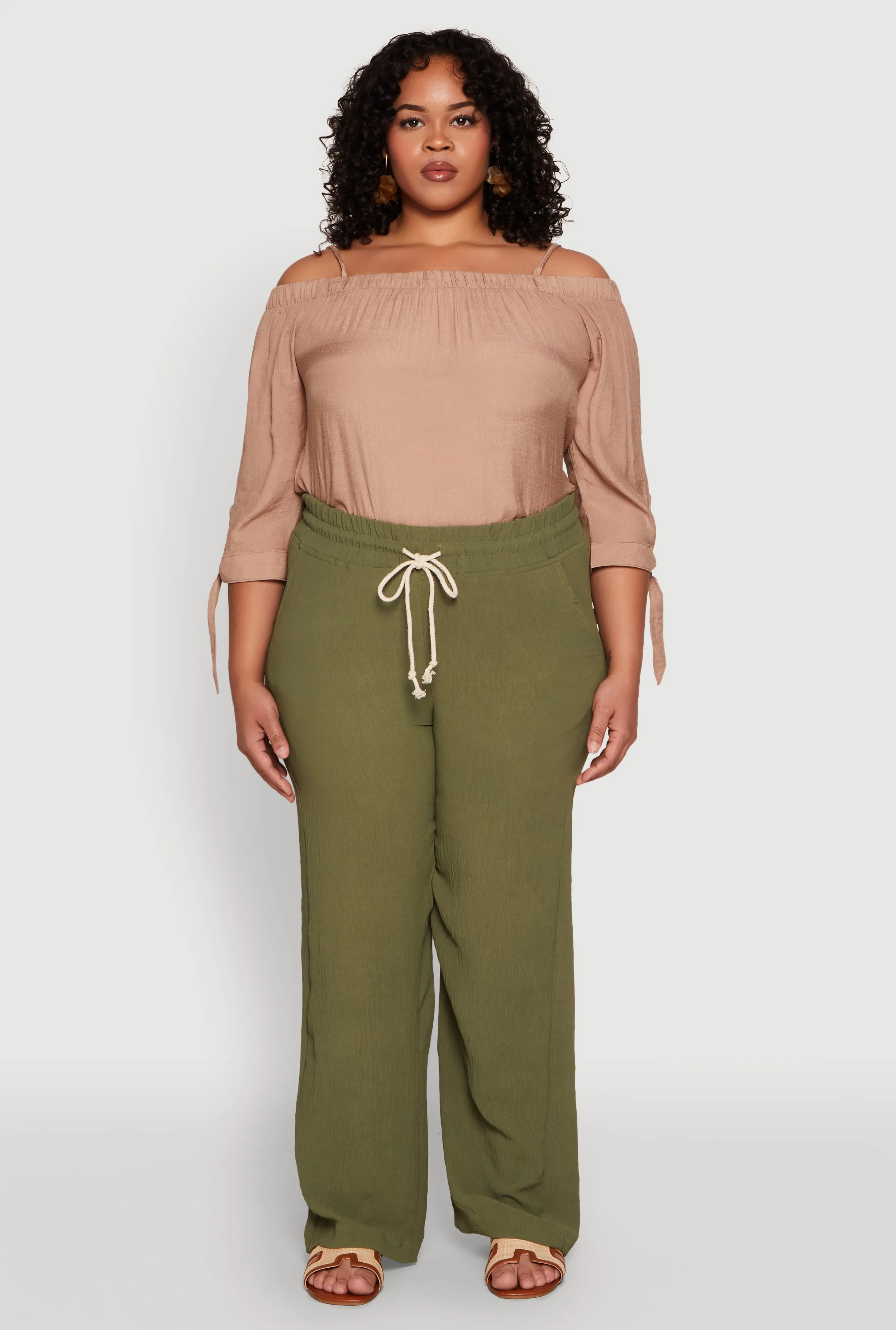 Plus Size Airy High Waisted Palazzo Pants sold by Rainbow