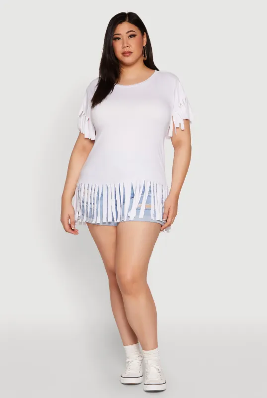 Plus Size Fringe Sleeve Tee sold by Rainbow