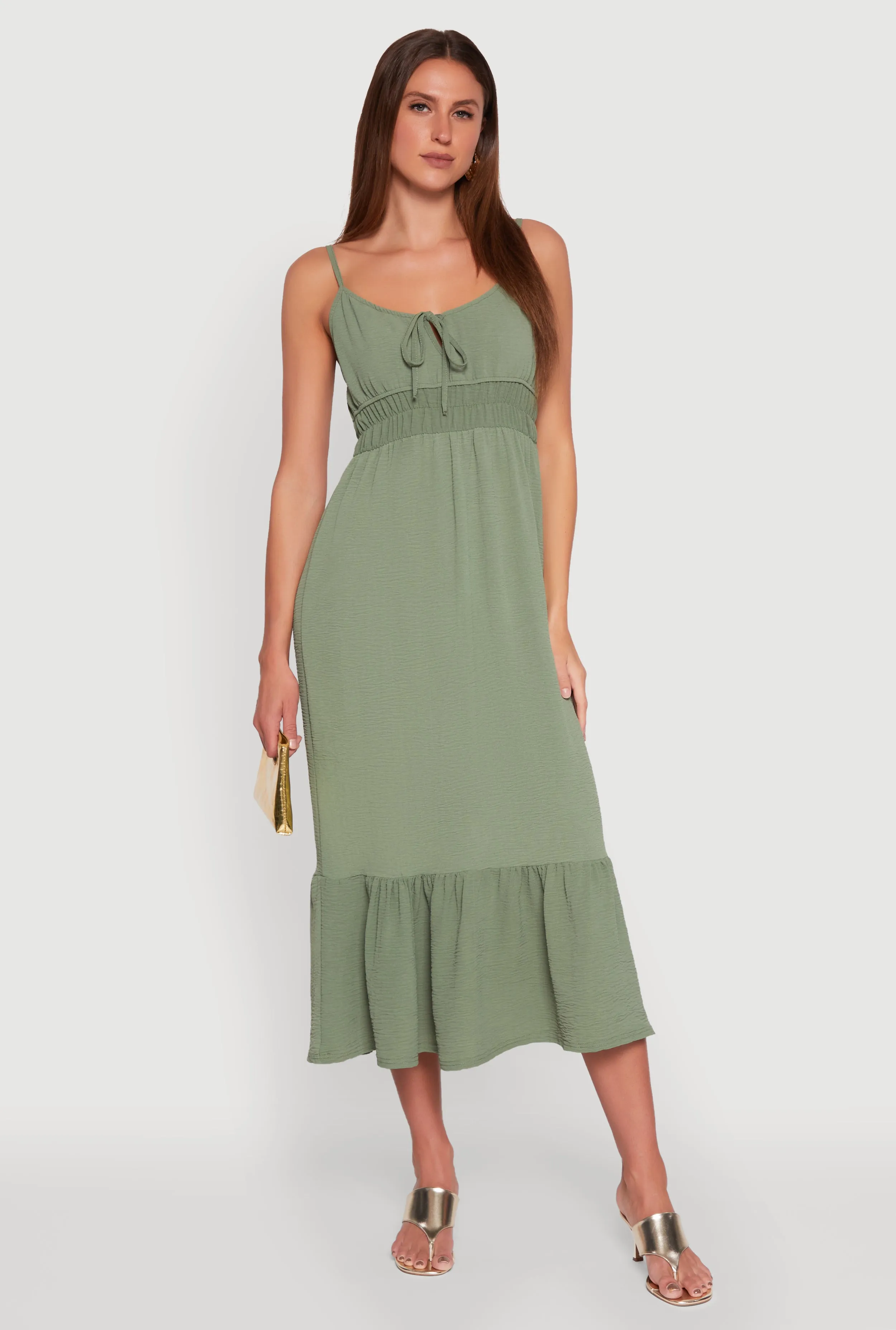 Tie Front Keyhole Flounce Hem Maxi Dress sold by Rainbow